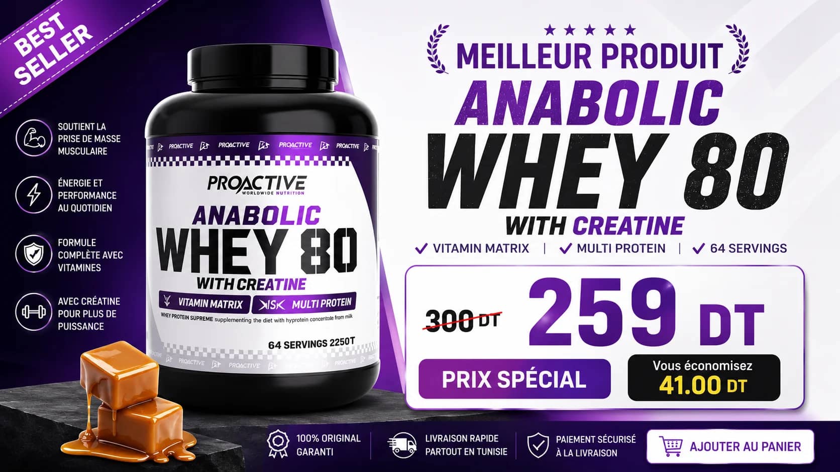 Whey, créatine et compléments — Protéine Tunisie