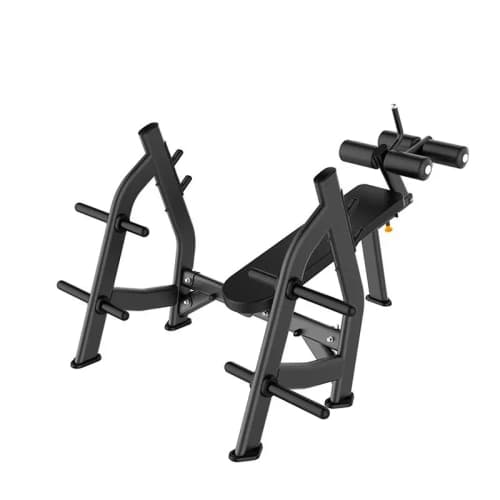 Banc déclin olympique JX Fitness barres 50mm, pecs inférieurs décliné, cadre acier robuste, home gym salle musculation Tunisie.