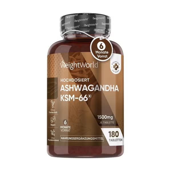 Ashwagandha KSM-66® 1500 mg 180 comprimés - Complément alimentaire premium à base de racine d'Ashwagandha | Protein.tn Tunisie