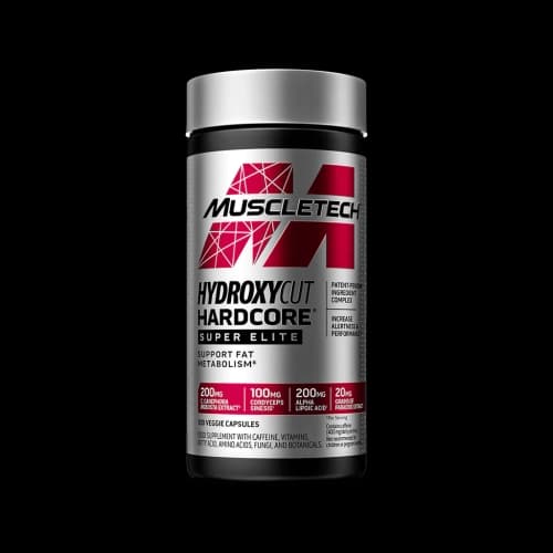 Hydroxycut Hardcore Super Elite 120 caps (MuscleTech) : thermogénique pour la sèche, énergie + concentration. 1–2 caps/jour, 30–60 min avant entraînement (éviter le soir). Hydroxycut Hardcore Super Elite 120 capsules MuscleTech Tunisie, brûleur de graisse thermogénique, caféine, énergie et focus, Protein.tn.