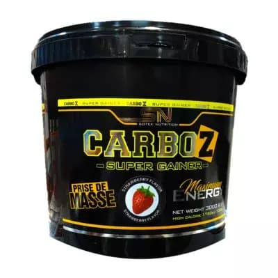 CARBO‑Z Super Gainer 3 KG : gainer riche en glucides avec complexe multi‑phase + vitamines et minéraux, idéal pour augmenter les calories en prise de masse. CARBO‑Z Mass Gainer 3 KG Sotek Nutrition super gainer multi‑phase carbs 420.7 kcal 100g 73.44g glucides 10g protéines