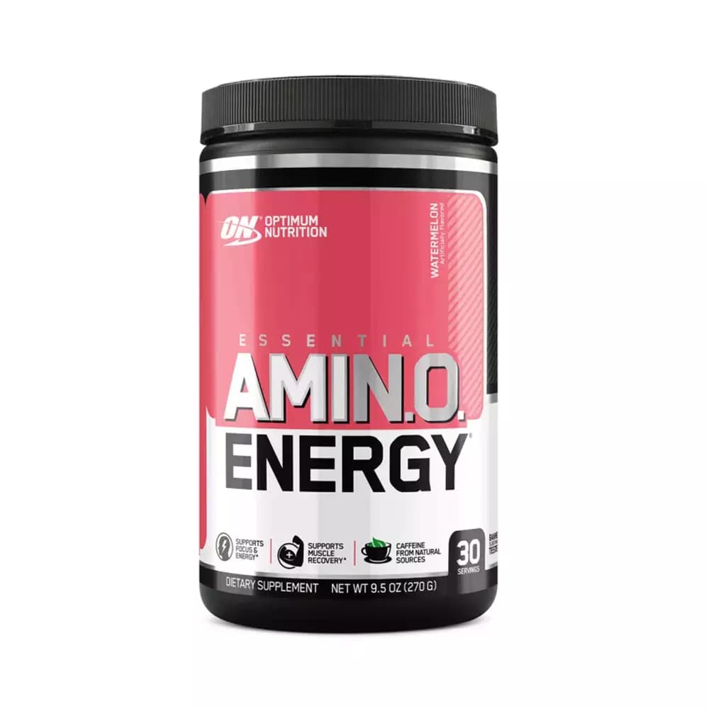 Image du produit Amino Energy 270 g Optimum Nutrition, un supplément énergétique à base de BCAA et caféine pour booster votre énergie, votre endurance et améliorer la récupération après l'entraînement. Pot de Amino Energy 270 g Optimum Nutrition – Acides aminés, BCAA, caféine et vitamines pour énergie, endurance et récupération musculaire optimales