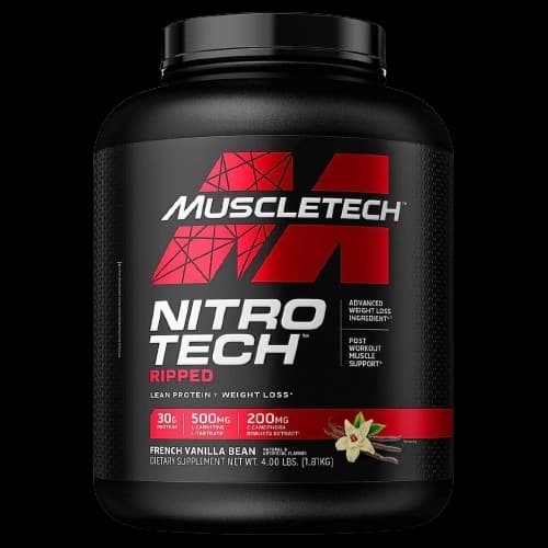 Nitro‑Tech Ripped 1.8kg MuscleTech : 30g protéines/portion + Ripped+ Matrix (L‑carnitine 500mg, green coffee 200mg), idéale sèche, définition et récupération. Nitro‑Tech Ripped 1.8kg MuscleTech whey protéine 30g par portion avec Ripped+ Matrix L‑carnitine 500mg et green coffee 200mg sur Protein.tn