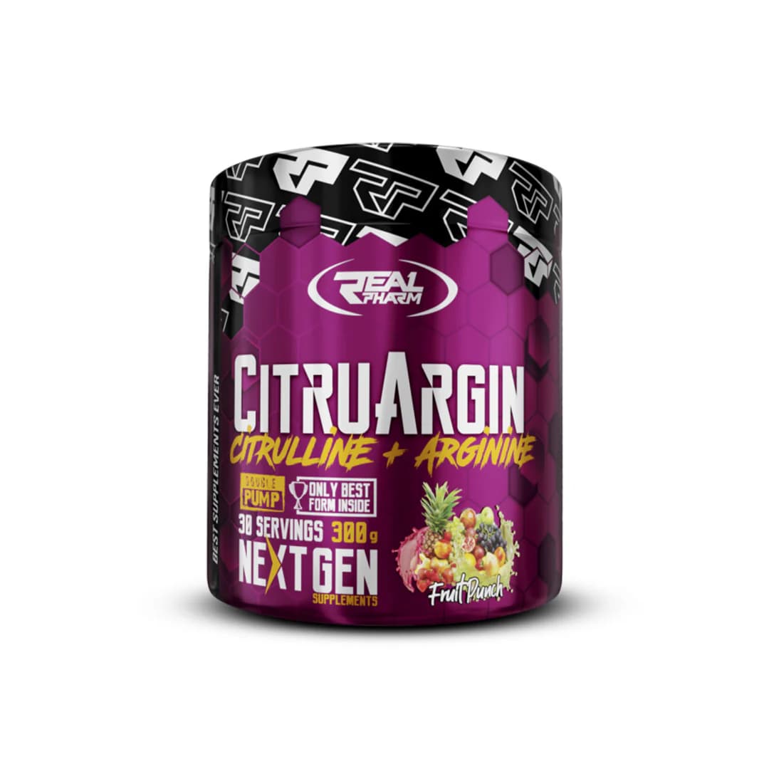 CitruArgin 300 G REAL PHARM est un complément alimentaire conçu pour les sportifs et amateurs de musculation. Sa formule à base de citrulline malate et d’arginine stimule la circulation sanguine, augmente l’endurance, réduit la fatigue musculaire et favorise la récupération après l’entraînement. Commandez sur Protein.tn avec livraison rapide à Tunis, Sousse, Sfax, Gabès et partout en Tunisie. CitruArgin 300G REAL PHARM – Complément alimentaire performance et endurance musculation