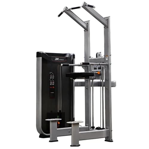 Station de traction et trempage sélective JX Fitness : 2-en-1 selectorisée tractions/dips, dos large pecs triceps, home gym et salle musculation Tunisie. Station traction et dips sélective JX Fitness 2-en-1 selectorisée, dos pecs triceps, équipement musculation professionnelle home gym salle Tunisie.