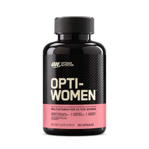 Image du produit Opti-Women 120 Caps Optimum Nutrition, un multivitamine complet pour femmes actives, offrant des vitamines, minéraux, acides aminés et antioxydants pour améliorer l'énergie, la récupération musculaire et la santé des cheveux et de la peau. Pot de Opti-Women 120 Caps Optimum Nutrition – Multivitamine pour femmes actives, énergie, récupération musculaire, santé des cheveux et de la peau.