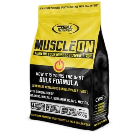 Image du produit MUSCLE ON – 1KG de Real Pharm, protéine riche en BCAA conçue pour la croissance musculaire et la récupération. Idéal pour les athlètes en prise de masse. Pot MUSCLE ON 1KG – Real Pharm, protéine pour prise de masse et récupération musculaire, disponible sur Protein.tn