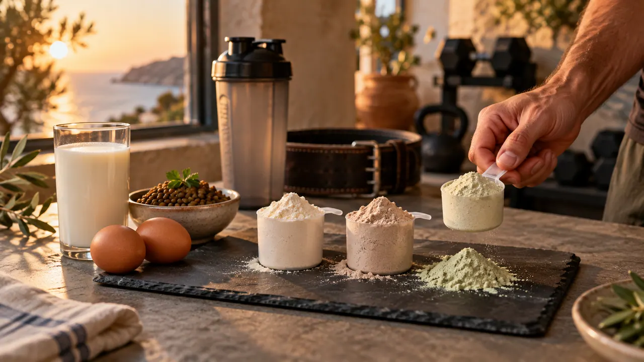 ثلاث ملاعق بروتين مختلفة بجانب الحليب والبيض والعدس لمقارنة أنواع البروتين لبناء العضلات ثلاث ملاعق بروتين مختلفة بجانب الحليب والبيض والعدس لمقارنة أنواع البروتين لبناء العضلات