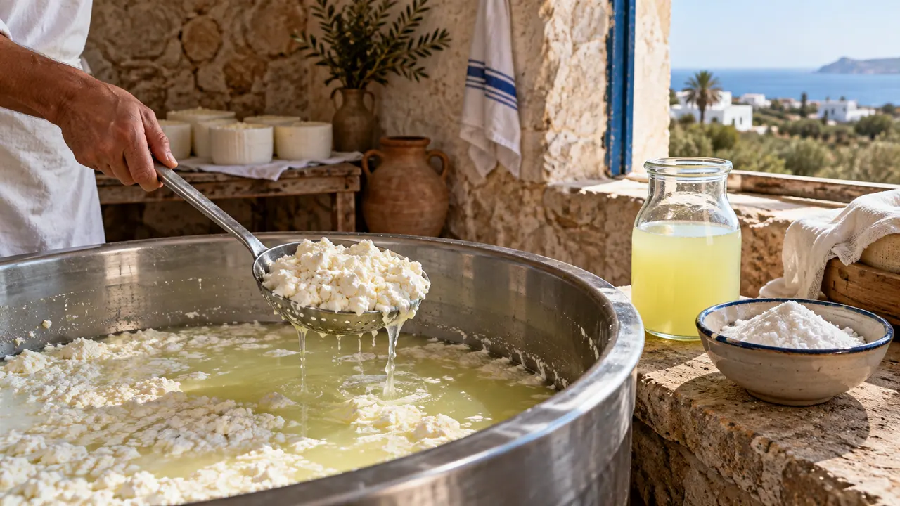Cuve de fromagerie où le caillé se sépare du petit-lait, à côté d'un bocal de lactosérum et d'un bol de whey en poudre Cuve de fromagerie où le caillé se sépare du petit-lait, à côté d'un bocal de lactosérum et d'un bol de whey en poudre