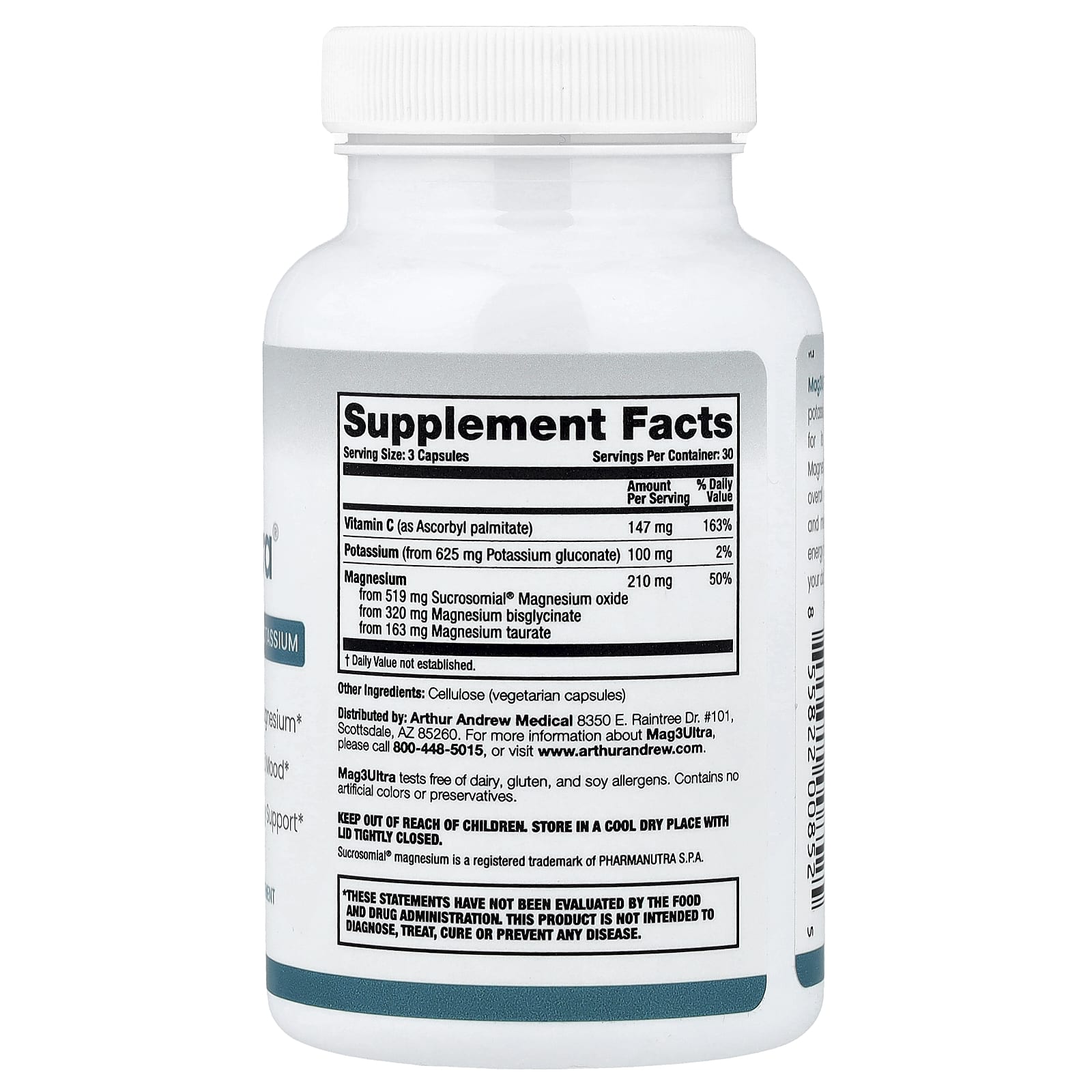 Arthur Andrew Medical Mag3Ultra, Magnesium Complex with Potassium – 90 gélules — photo 2 sur 2