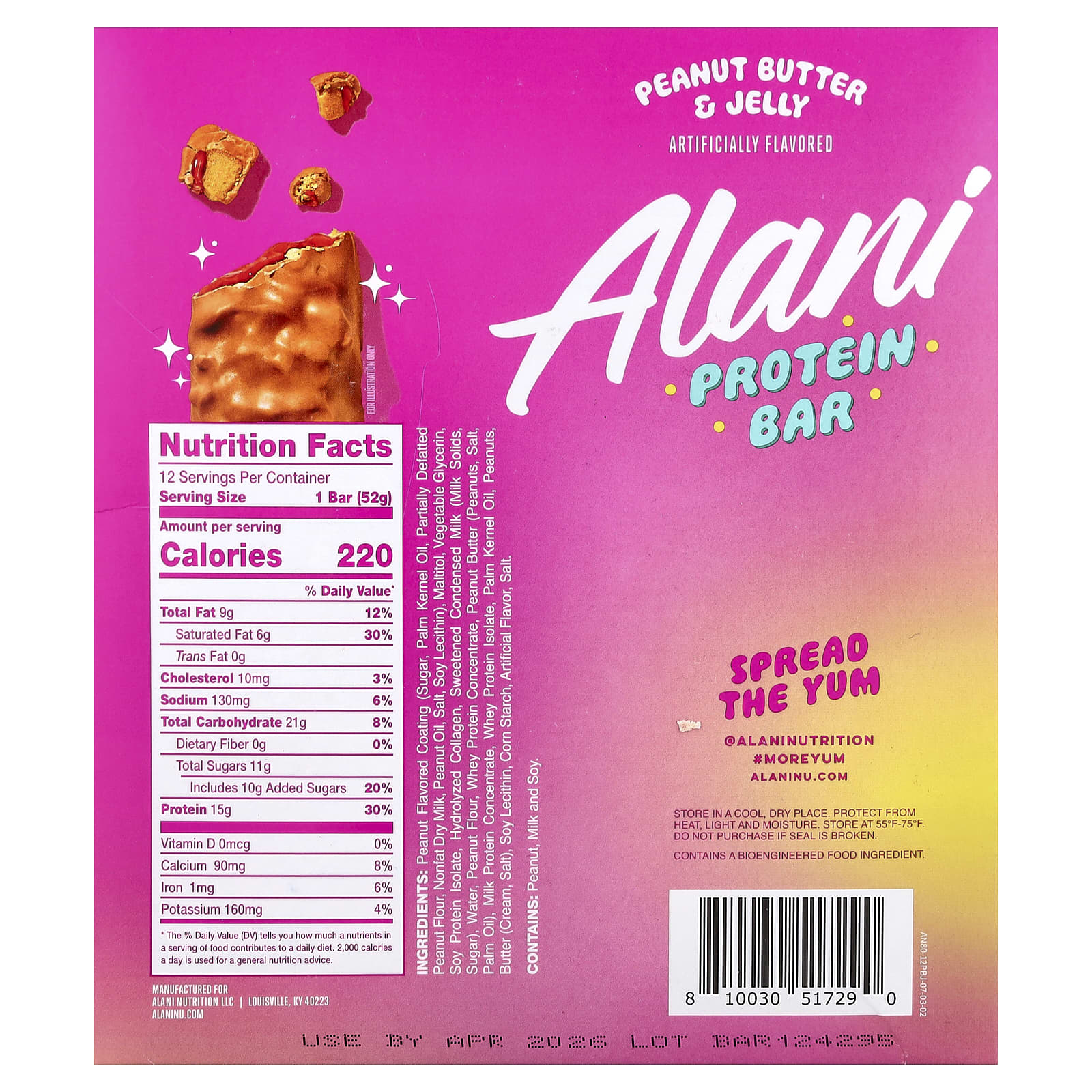 Alani Nu Protein Bar – Peanut Butter & Jelly – 52 g — photo 2 sur 2