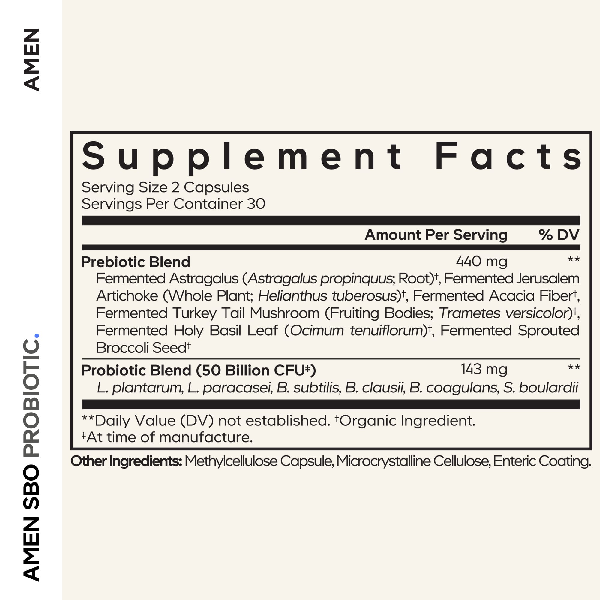 Codeage Amen, SBO Probiotic, 60 Vegetable Capsules — étiquette 2