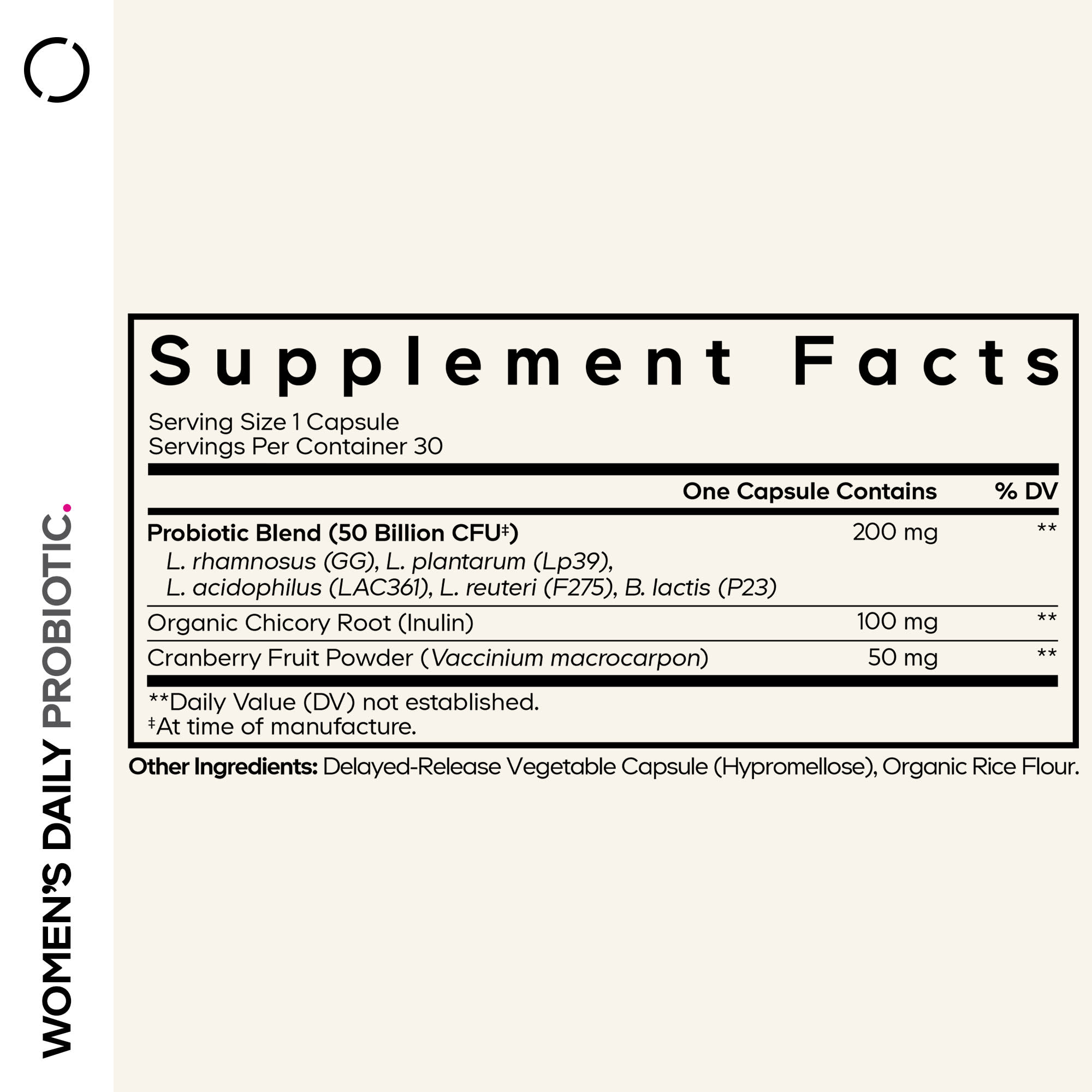 Codeage Women's Daily Probiotic, 30 Vegetable Capsules — étiquette 2