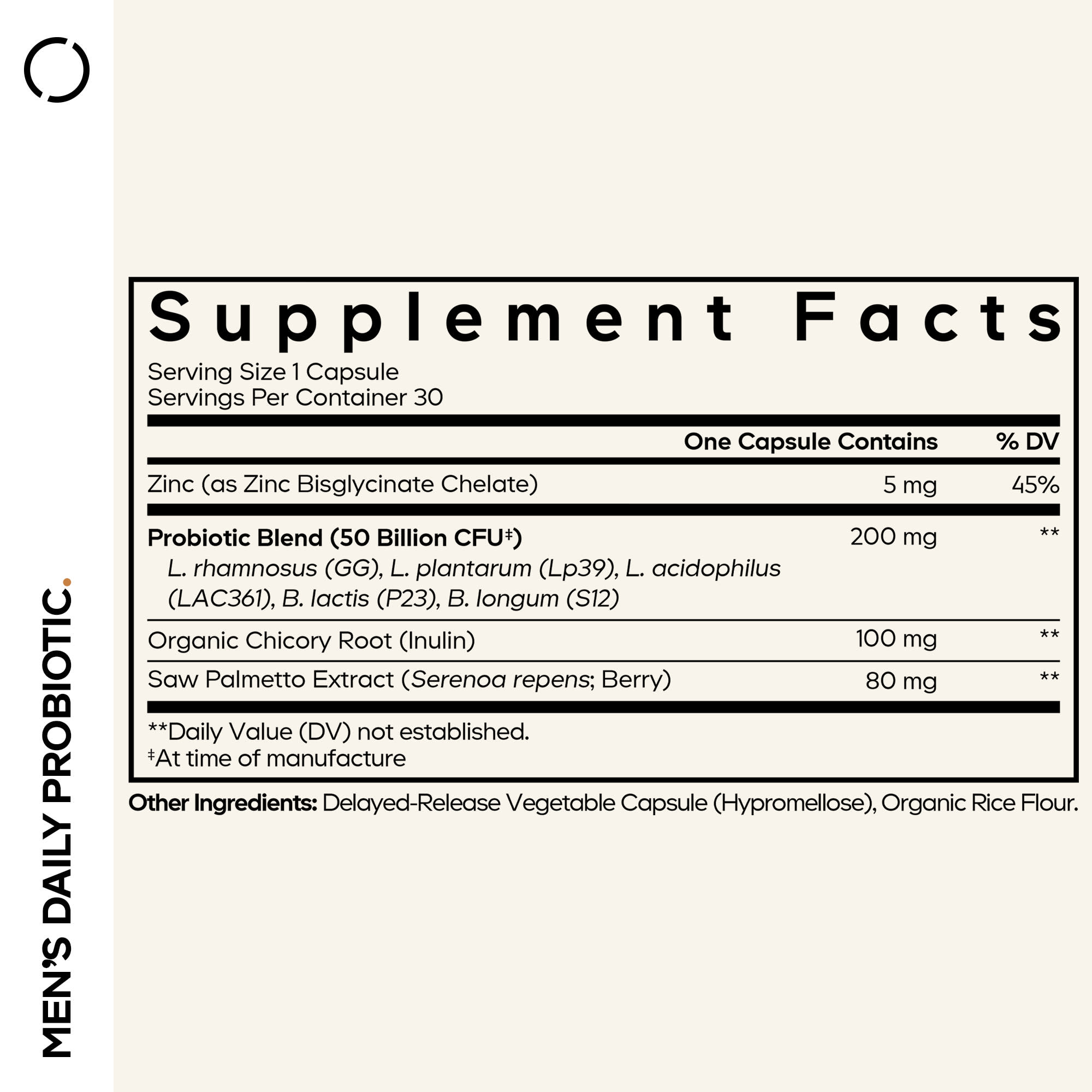 Codeage Men's Daily Probiotic, 30 Vegetable Capsules — étiquette 2