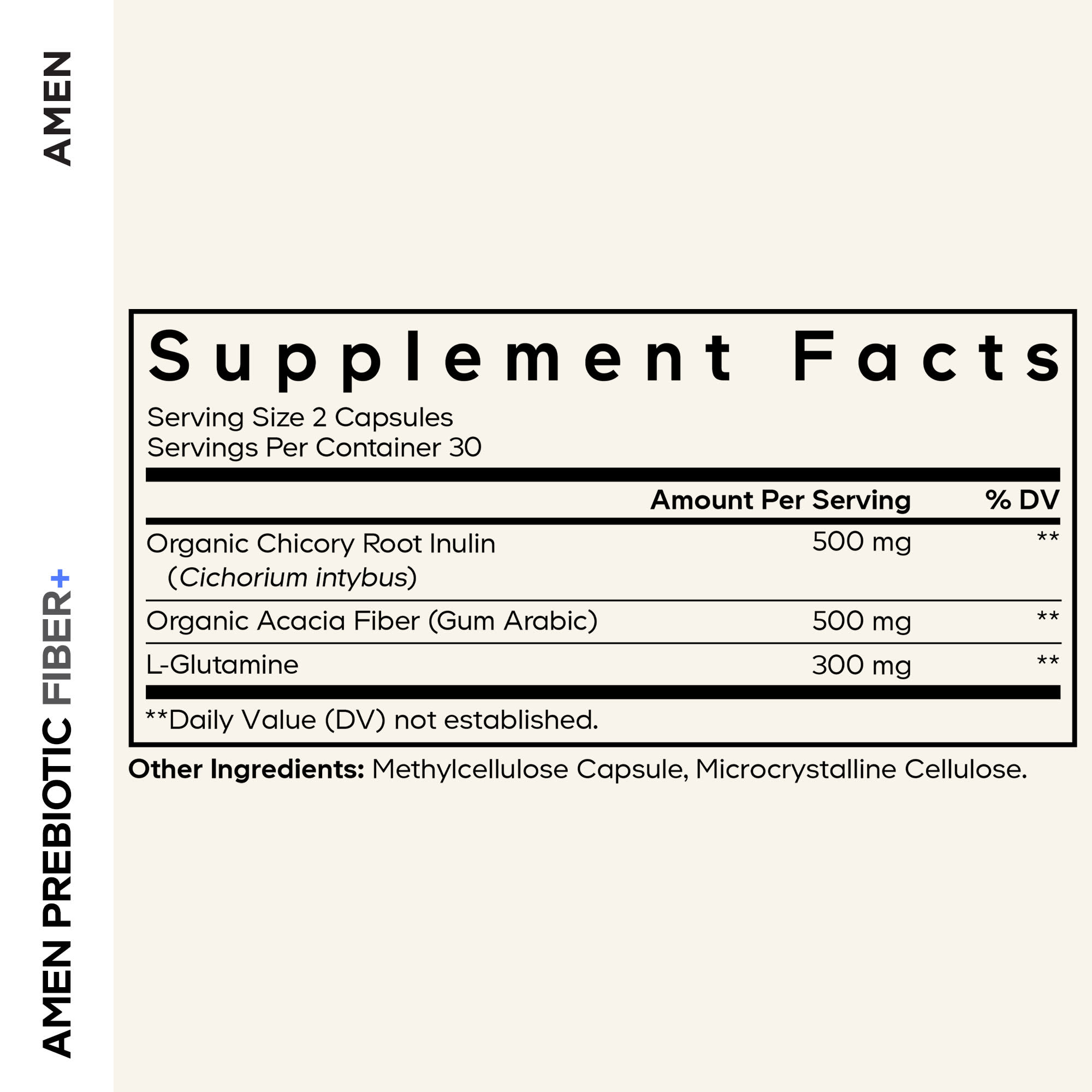 Codeage Amen Prebiotic Fiber+, 60 Vegetable Capsules — étiquette 2