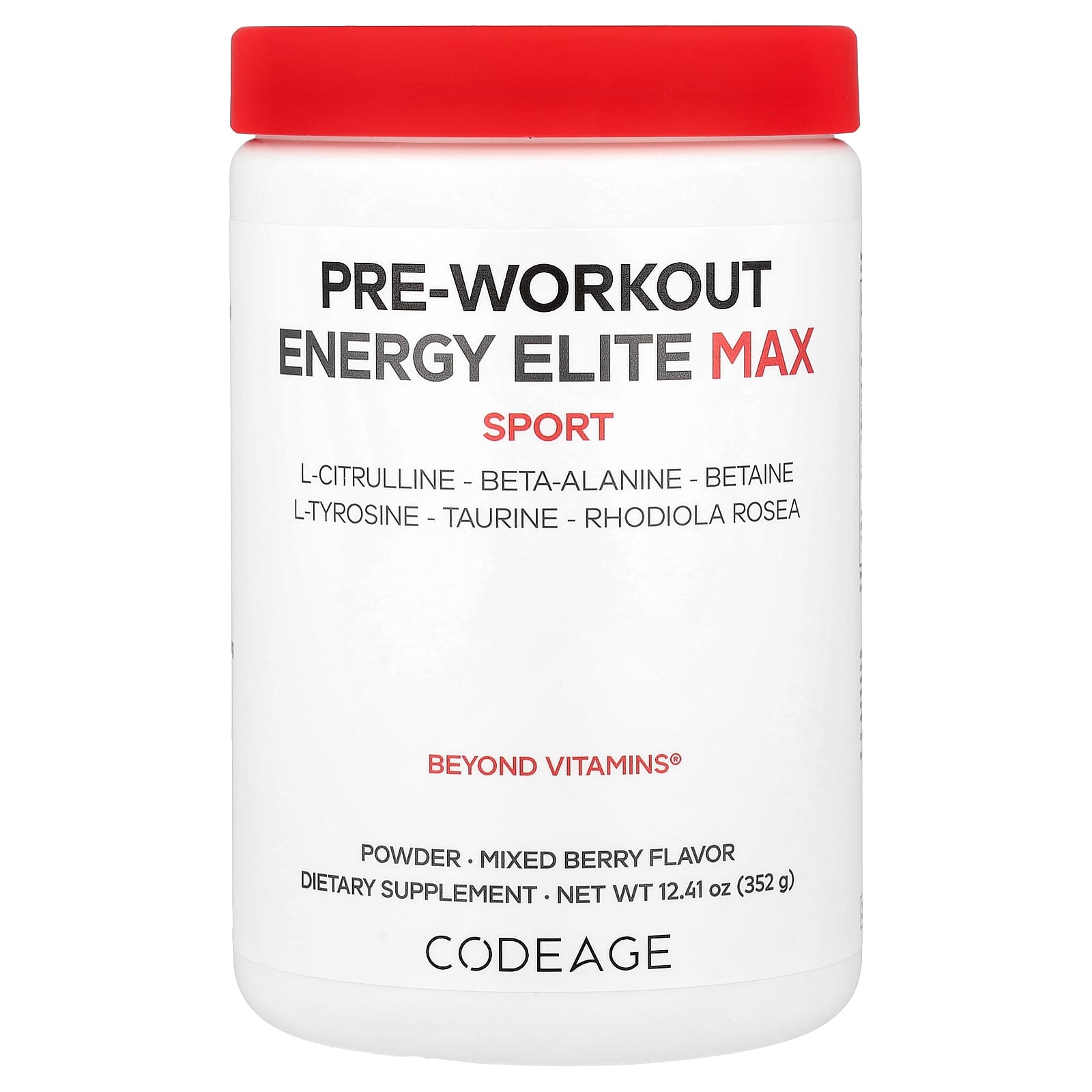 Codeage Sport, Pre-Workout Energy Elite Max – Mixed Berry – 352 g — Tunisie