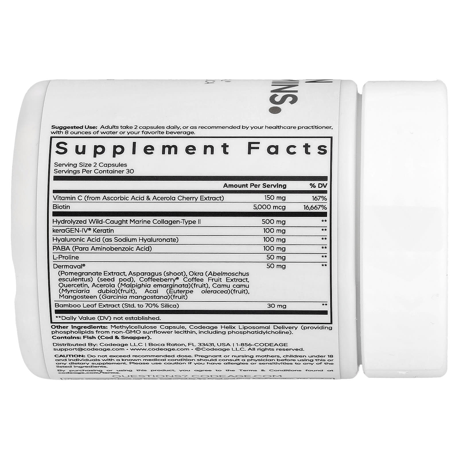 Codeage Hair Skin Nails Vitamins, Platinum, 60 Vegetable Capsules — photo 2 sur 2