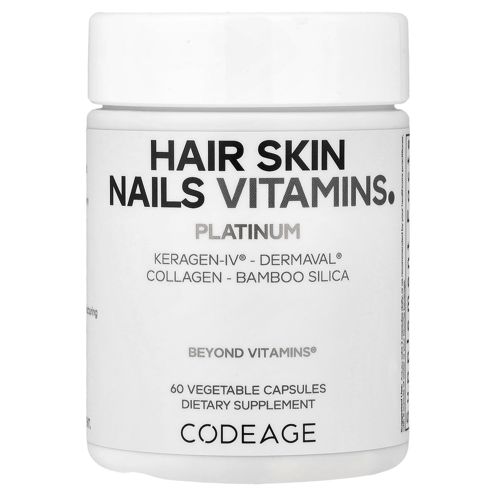 Codeage Hair Skin Nails Vitamins, Platinum, 60 Vegetable Capsules — Tunisie
