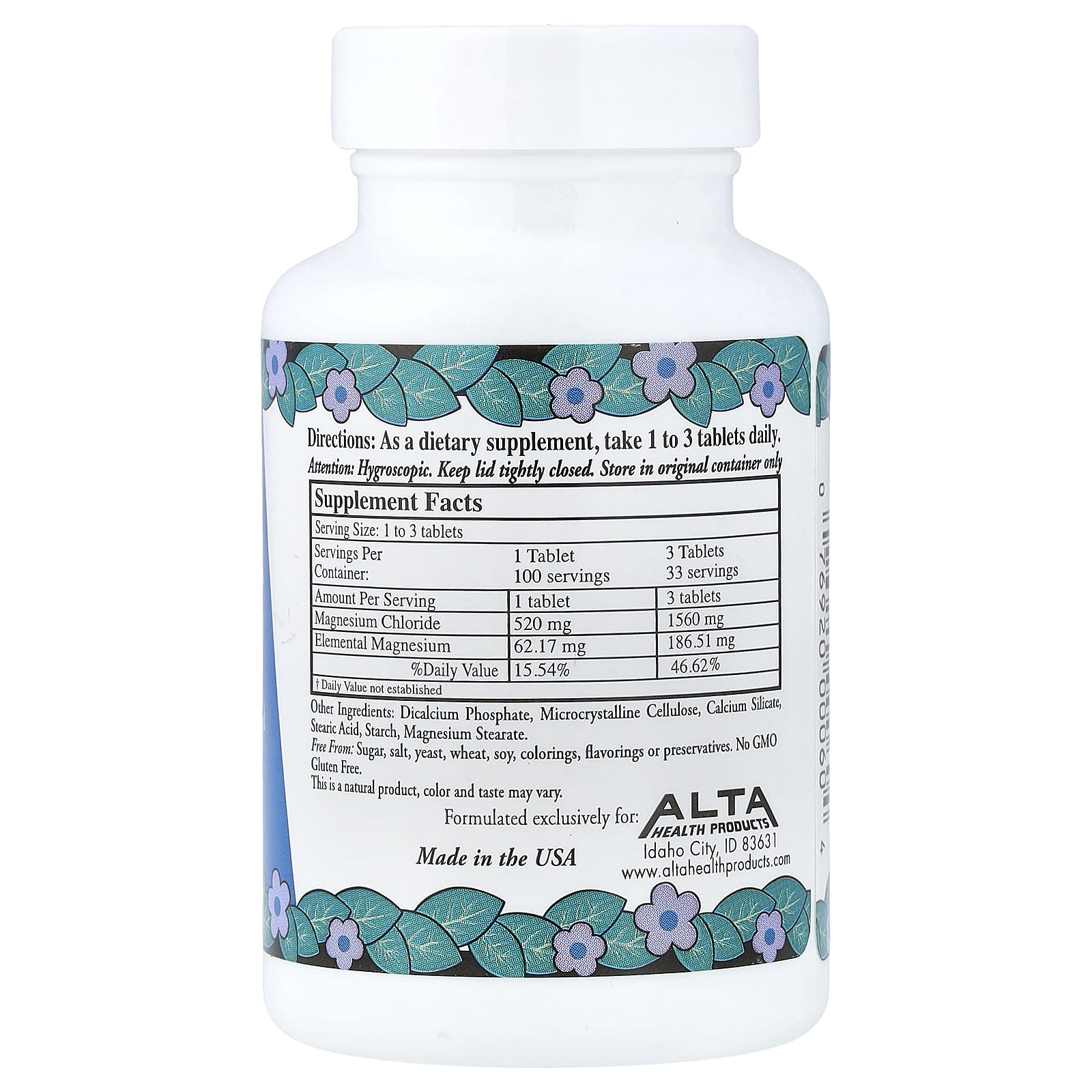 Alta Health Magnesium Chloride – 100 comprimés — photo 2 sur 2