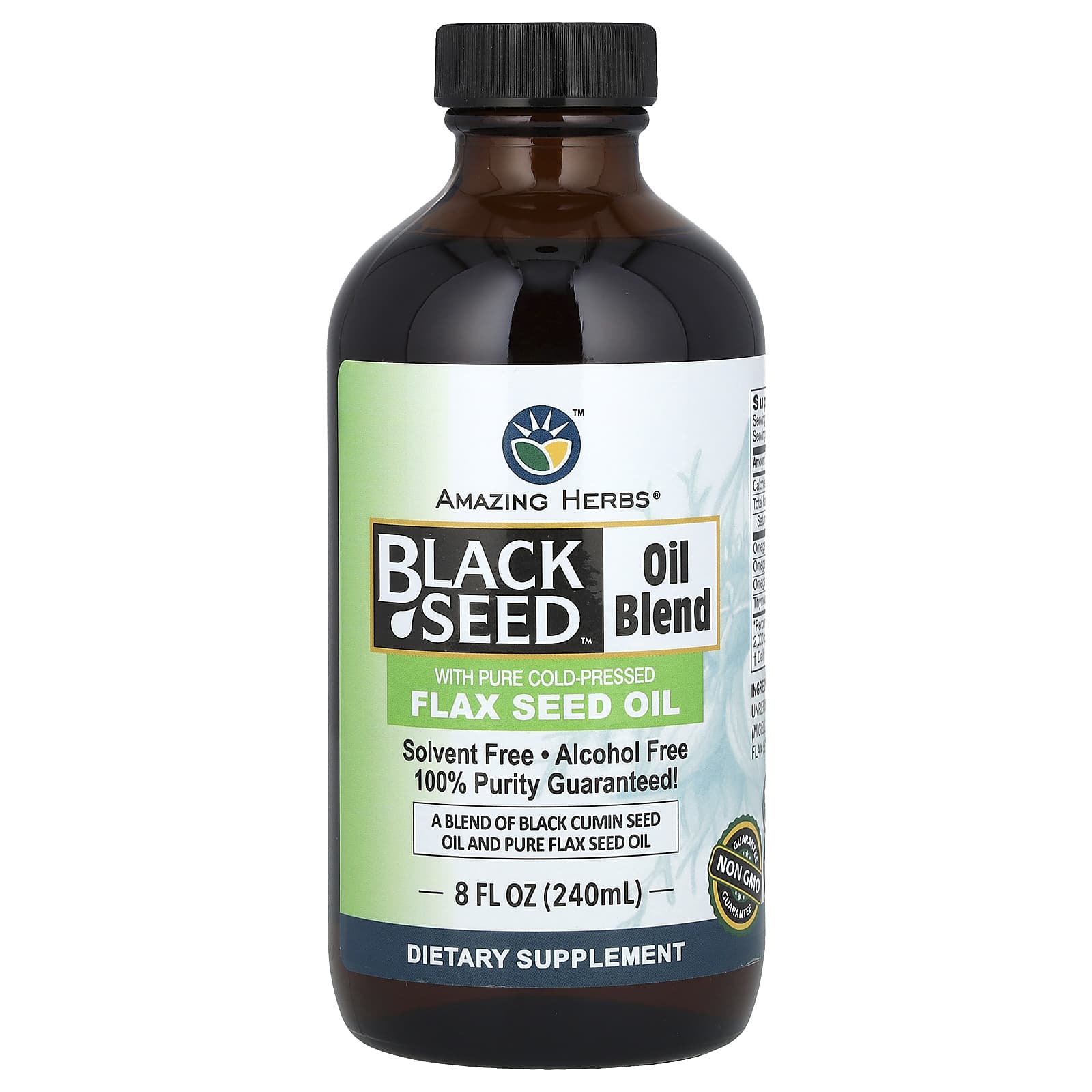 Amazing Herbs Black Seed Oil Blend, With Pure Cold-Pressed Flax Seed Oil – 240 ml — Tunisie