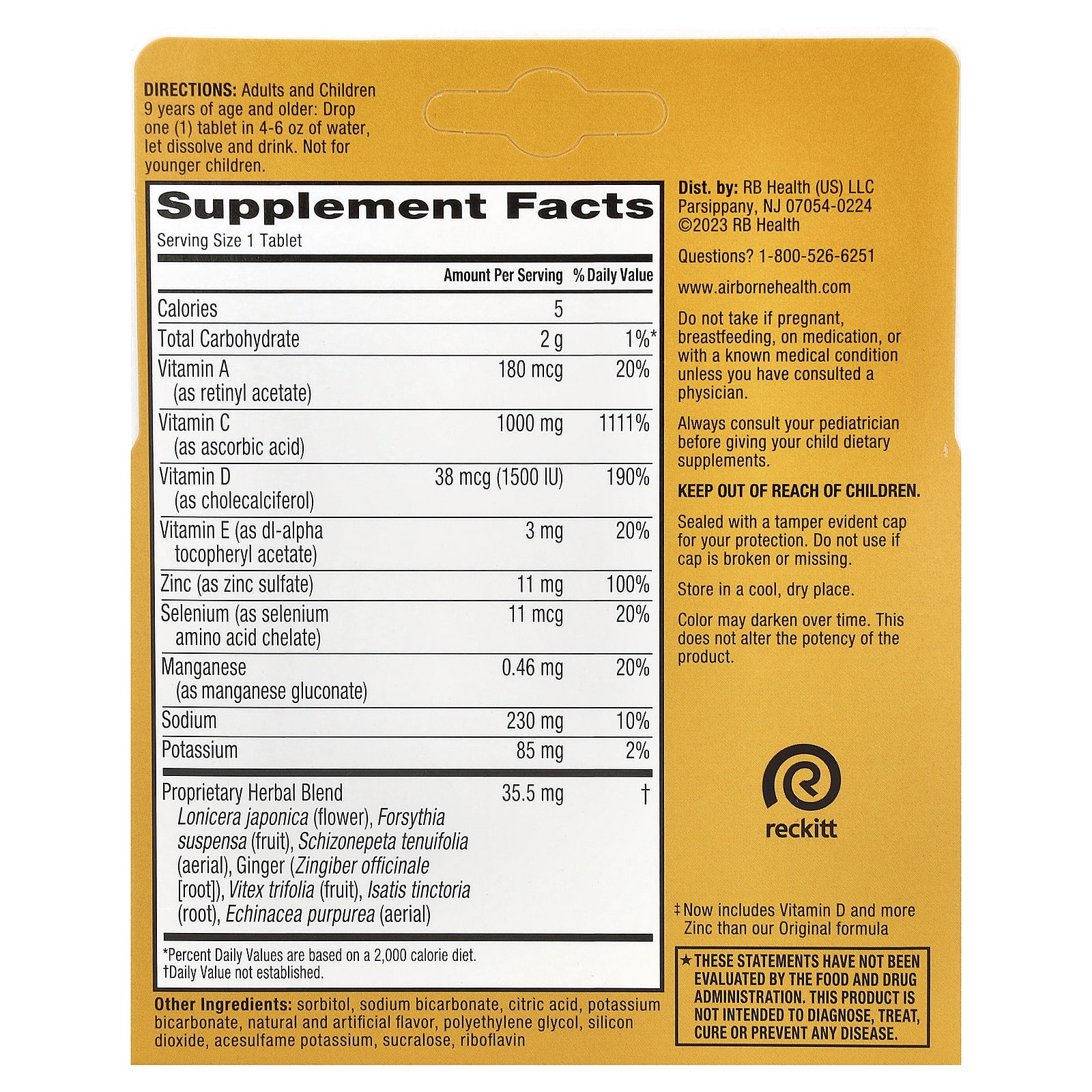 AirBorne Immune Support Supplement, 2 Tubes, 10 Effervescent Tablets Each – Zesty Orange — photo 2 sur 2