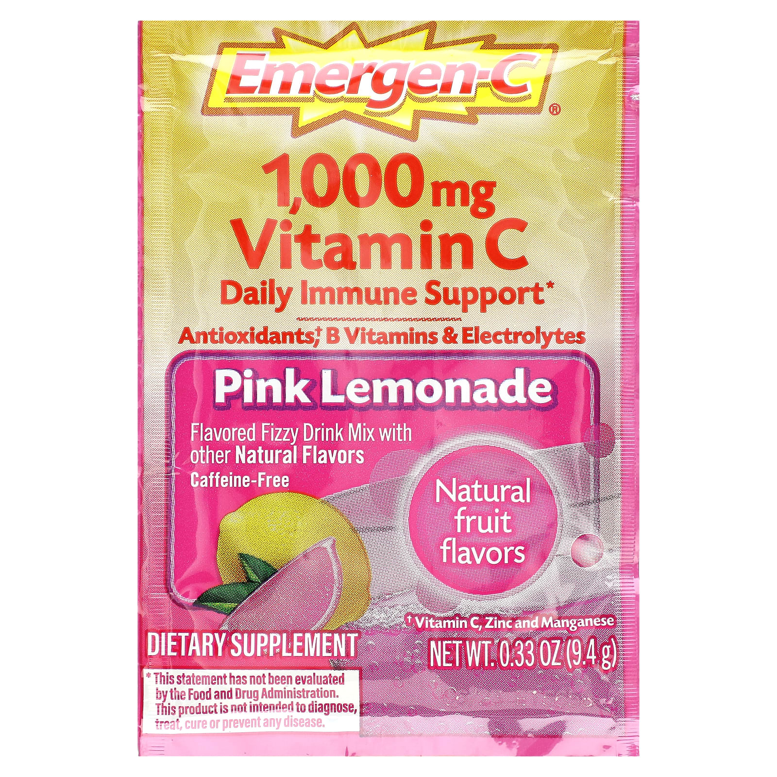 Emergen-C Vitamin C – Pink Lemonade – 9,4 g — étiquette 1