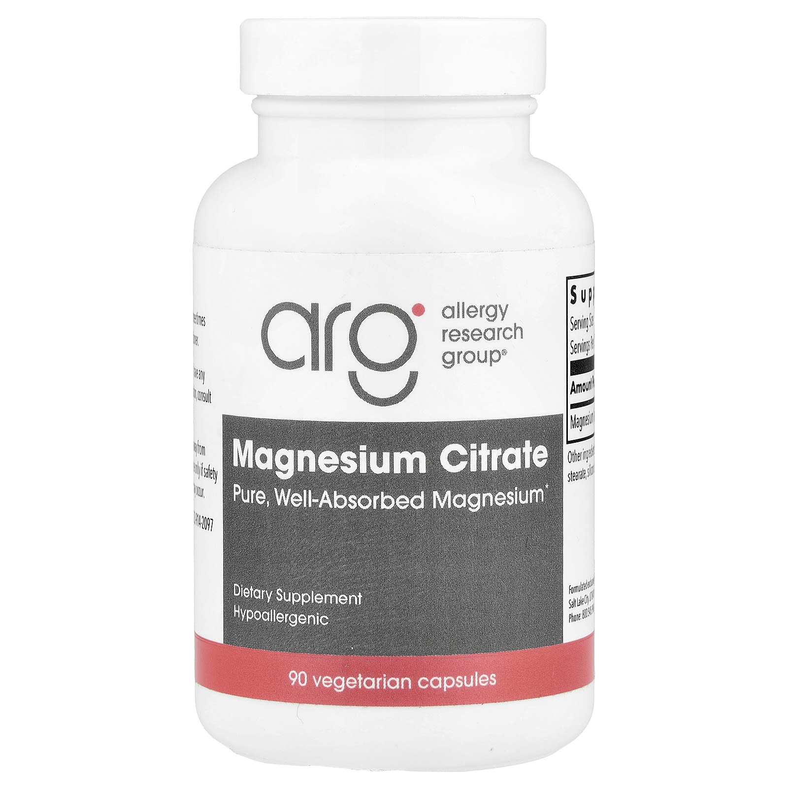 Allergy Research Group Magnesium Citrate – 90 gélules végétales — Tunisie
