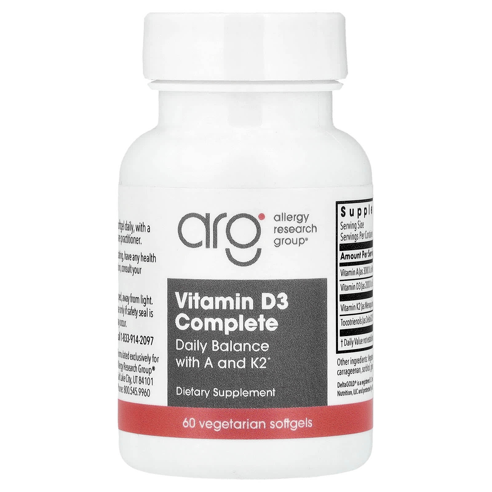 Allergy Research Group Vitamin D3 Complete, 60 Vegetarian Softgels — Tunisie