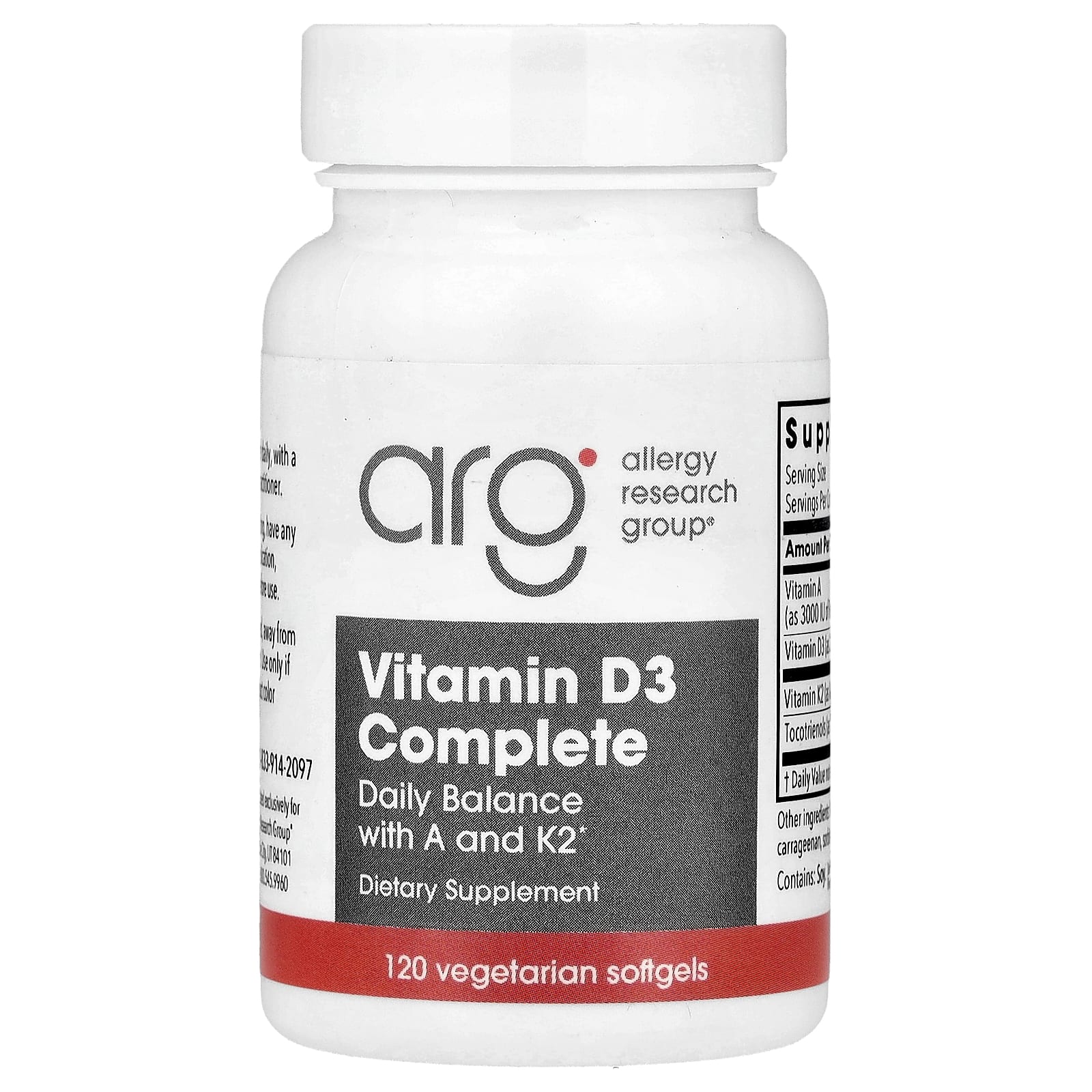 Allergy Research Group Vitamin D3 Complete, 120 Vegetarian Softgels — Tunisie