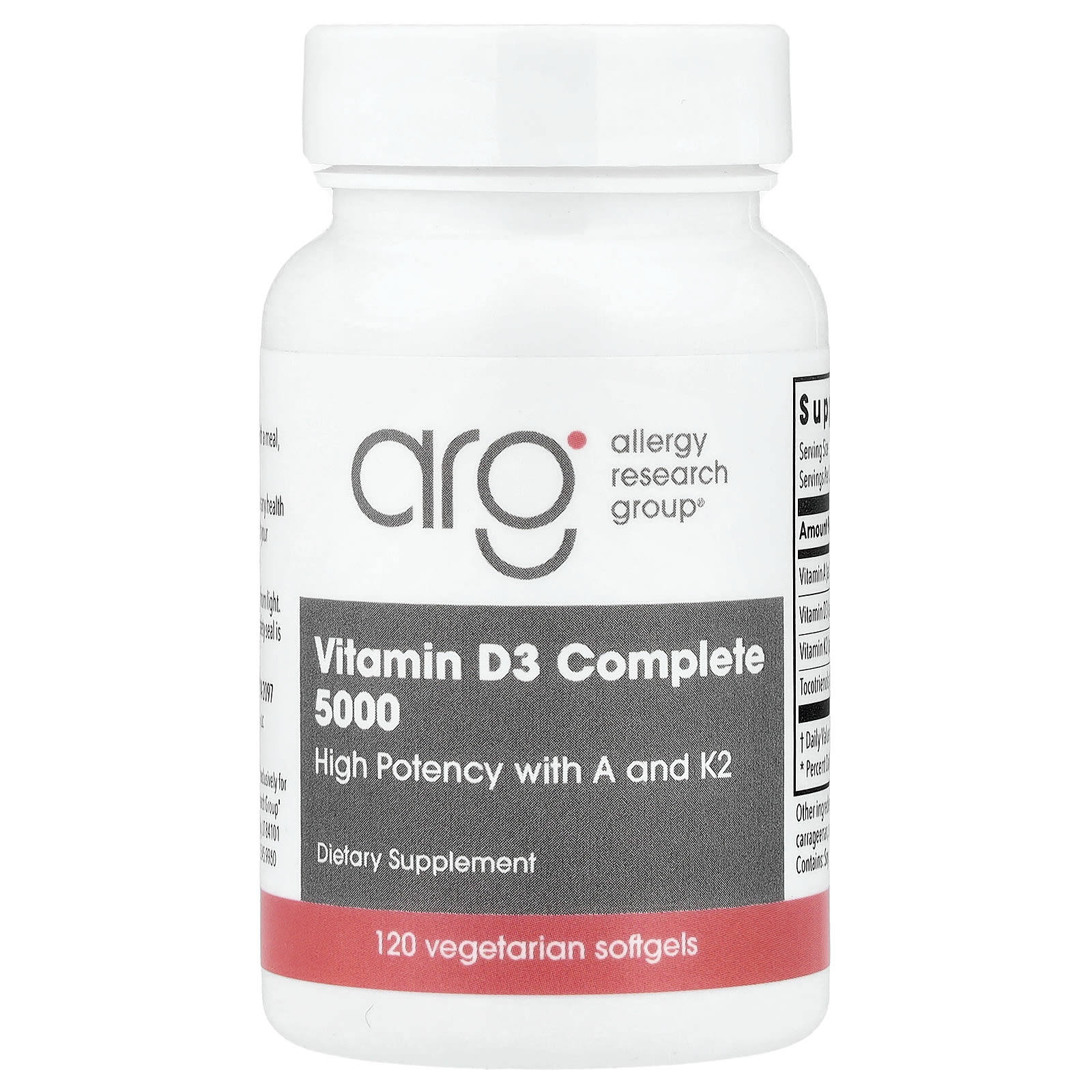 Allergy Research Group Vitamin D3 Complete 5000, 120 Vegetarian Softgels — Tunisie