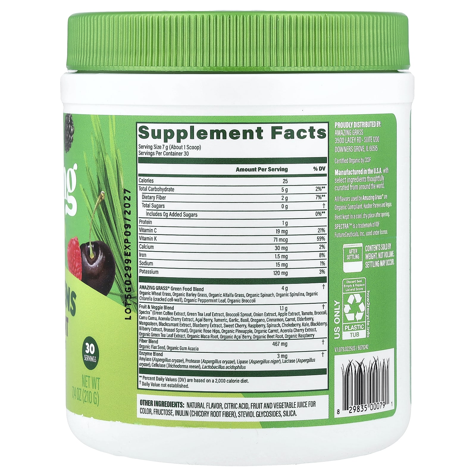 Amazing Grass Super Greens Antioxidant – Sweet Berry – 210 g — photo 2 sur 2