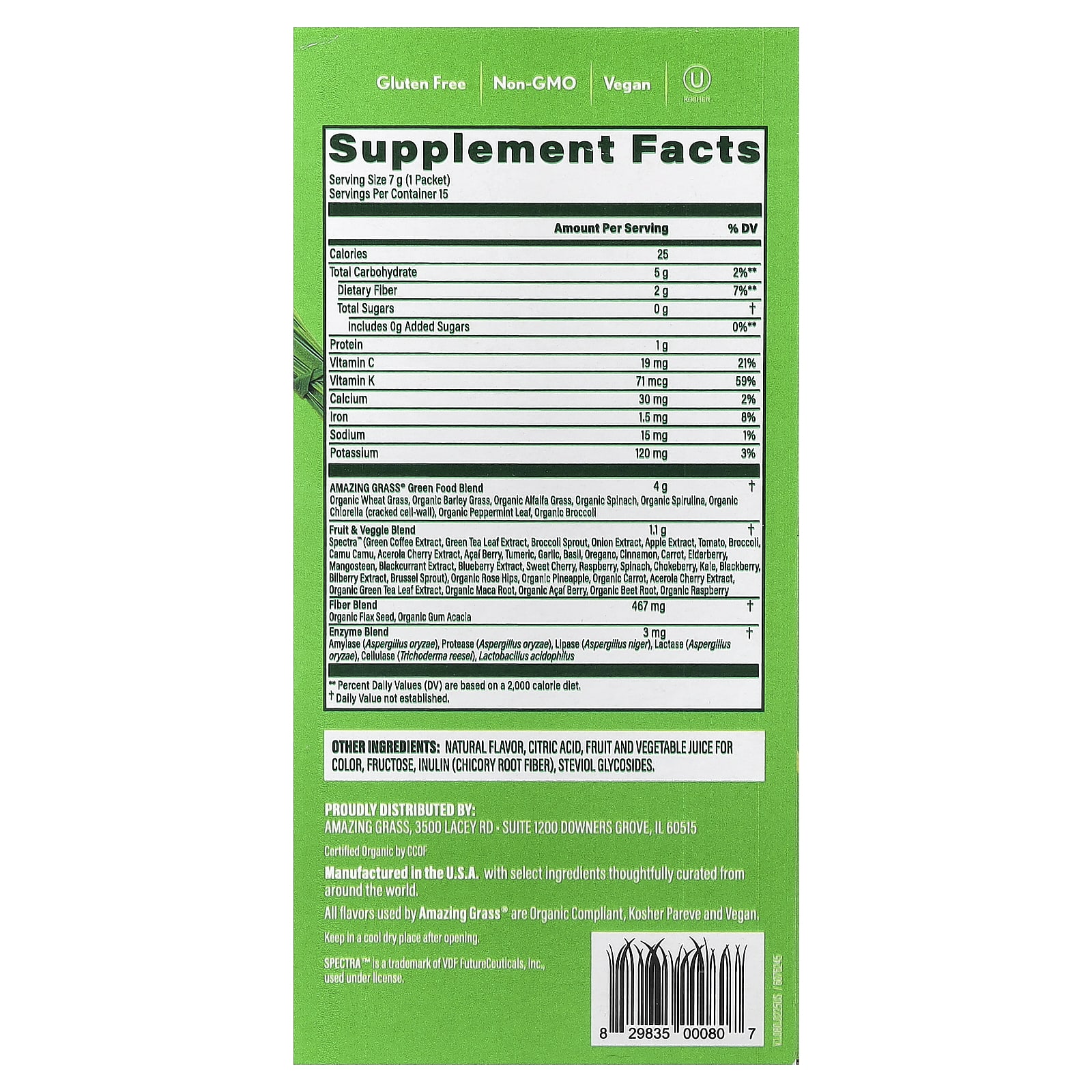Amazing Grass Super Greens, Antioxidant – Sweet Berry – 7 g — photo 2 sur 2