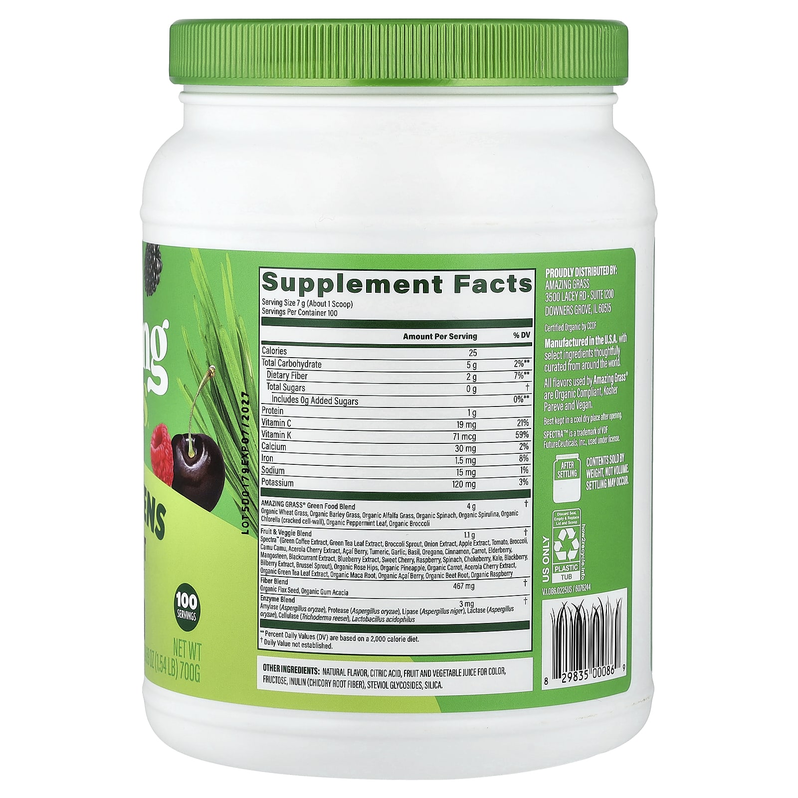 Amazing Grass Super Greens, Antioxidant – Sweet Berry – 700 g — photo 2 sur 2