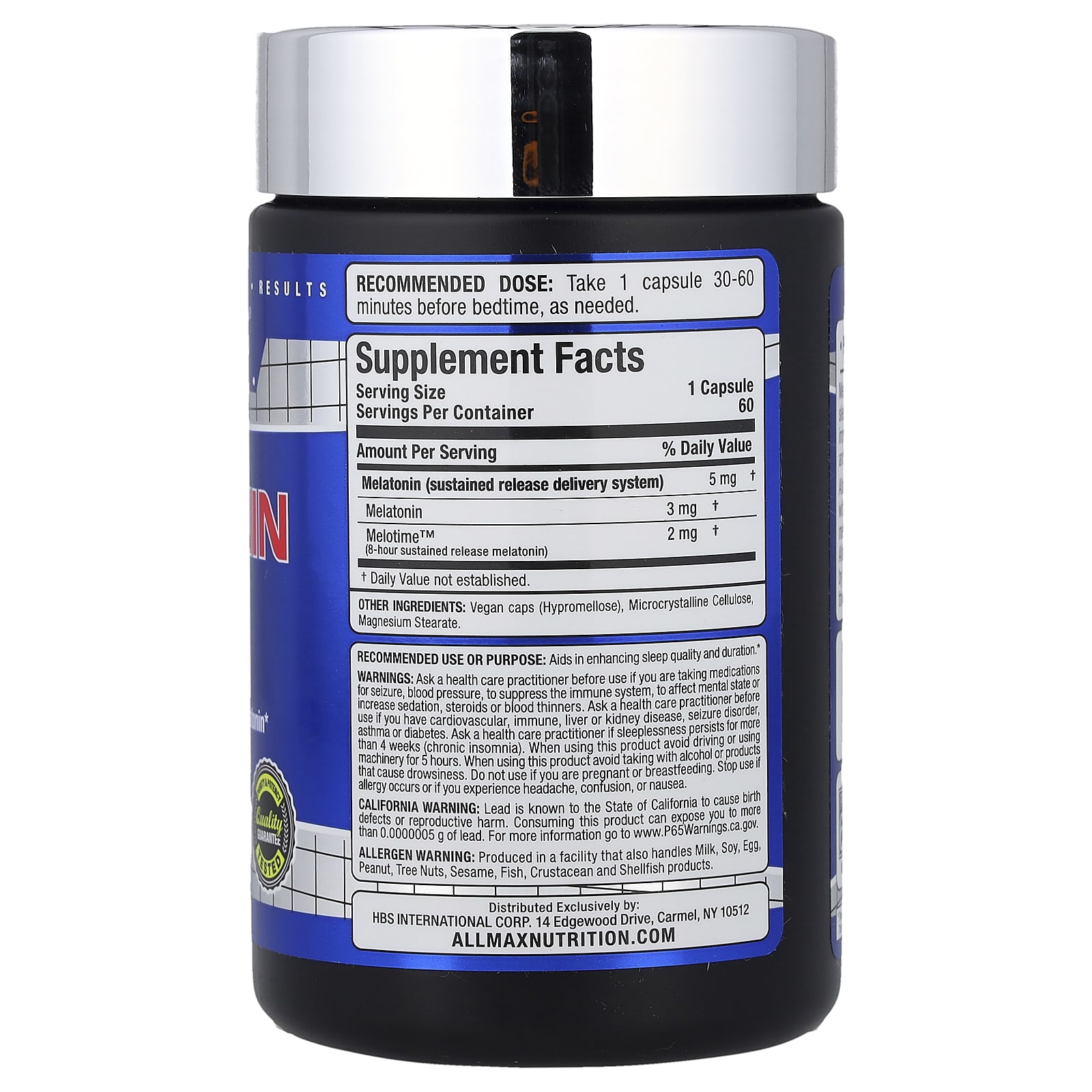 ALLMAX Melatonin – 60 gélules — photo 2 sur 2