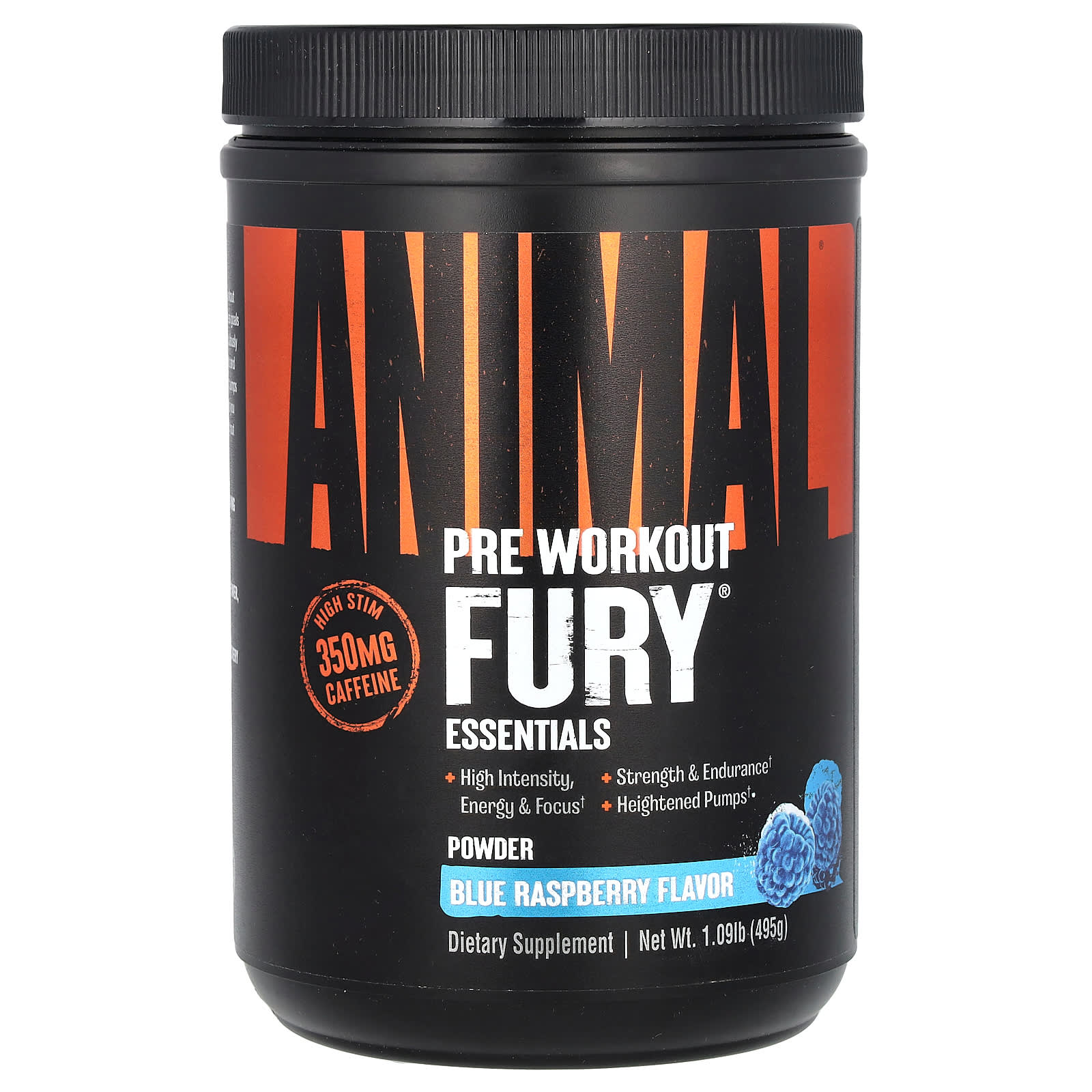 Animal Fury Essentials, Pre Workout – Blue Raspberry – 495 g — Tunisie