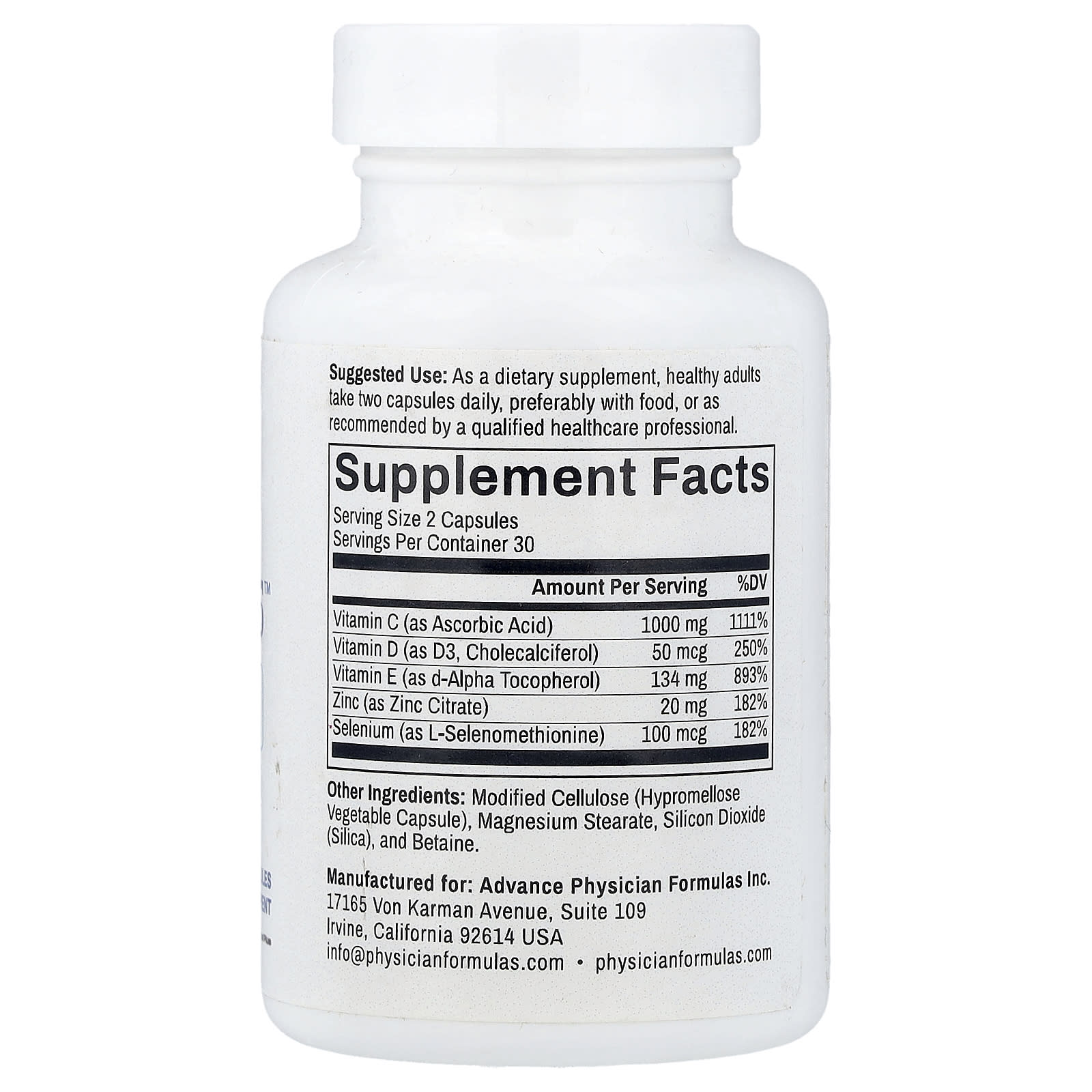 Advance Physician Formulas Essential 5 With Vitamins C, D, & E + Zinc & Selenium, 60 Vegetable Capsules — photo 2 sur 2