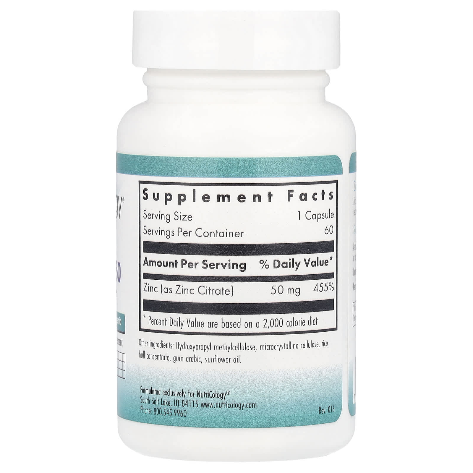 Nutricology Zinc Citrate 50 – 60 gélules végétales — photo 2 sur 2
