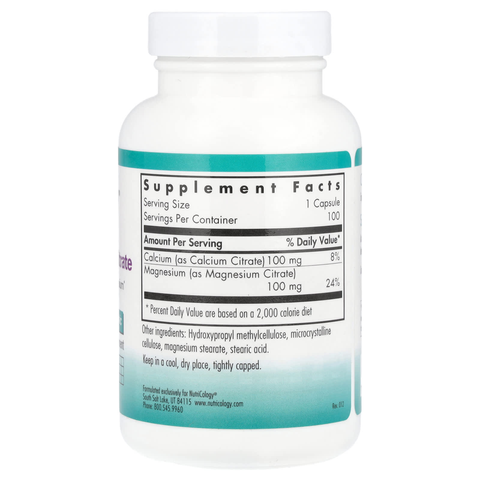 Nutricology Calcium Magnesium Citrate – 100 gélules végétales — photo 2 sur 2