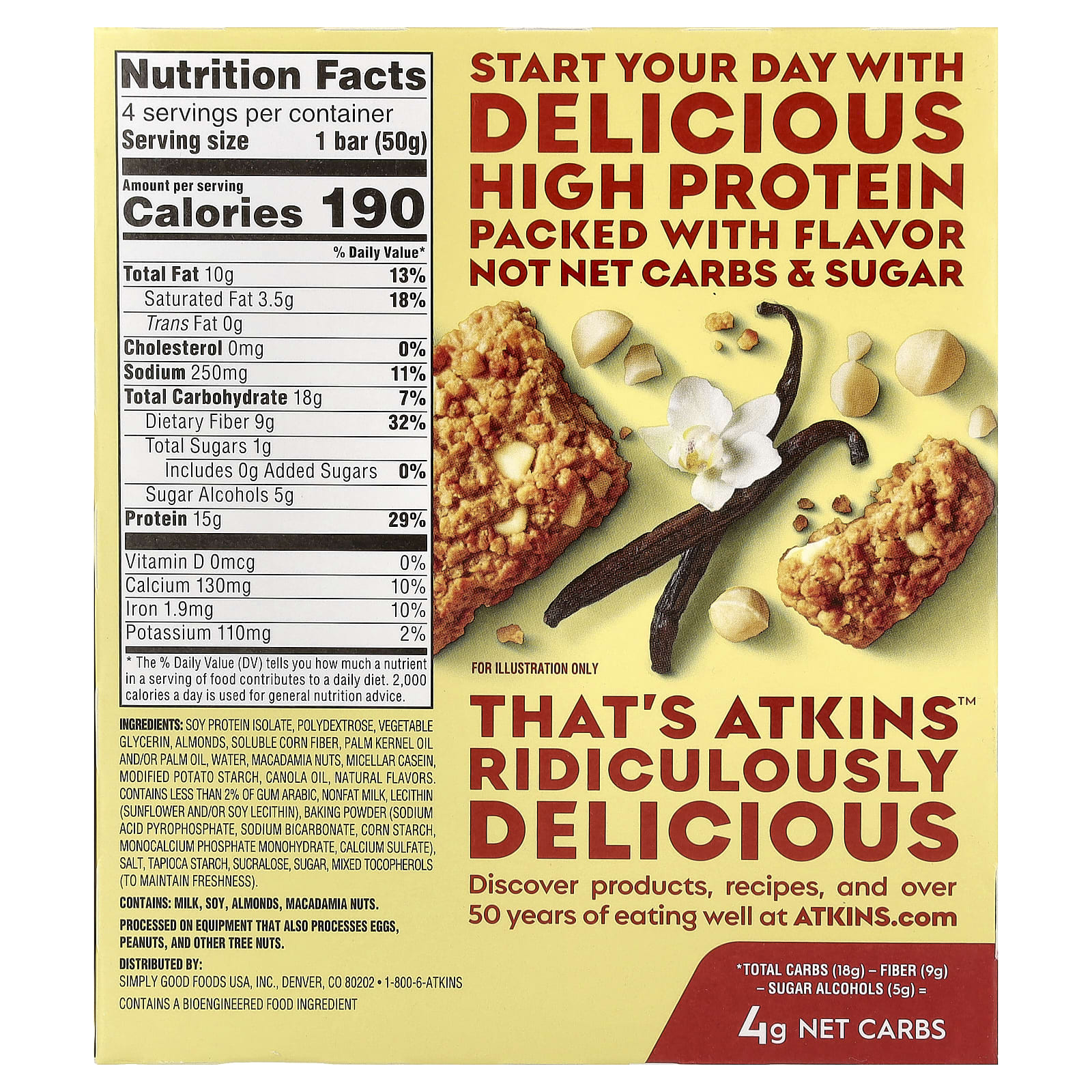 Atkins Soft Baked Protein Bar – Vanilla Macadamia Nut – 50 g — photo 2 sur 2