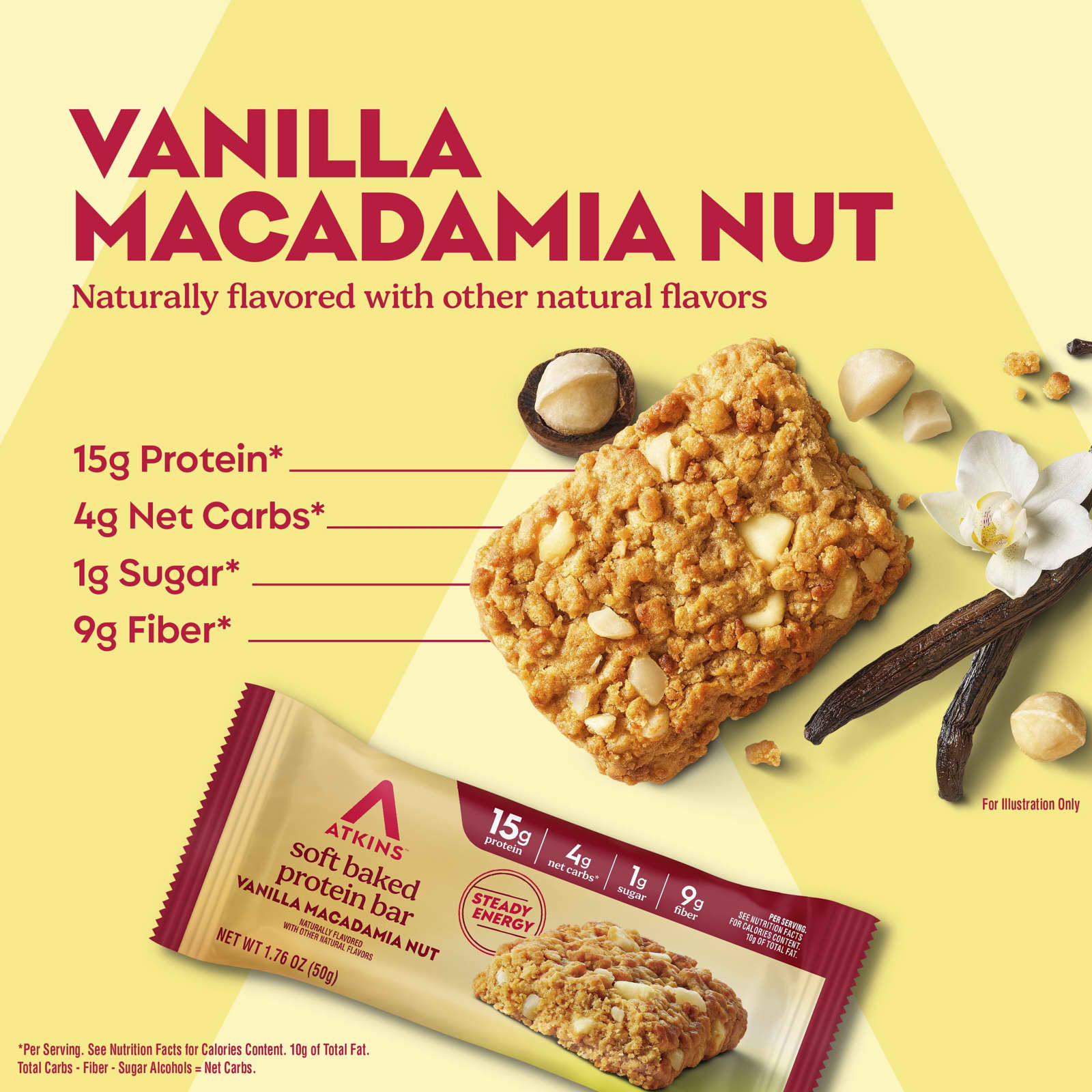 Atkins Soft Baked Protein Bar – Vanilla Macadamia Nut – 50 g — étiquette 2