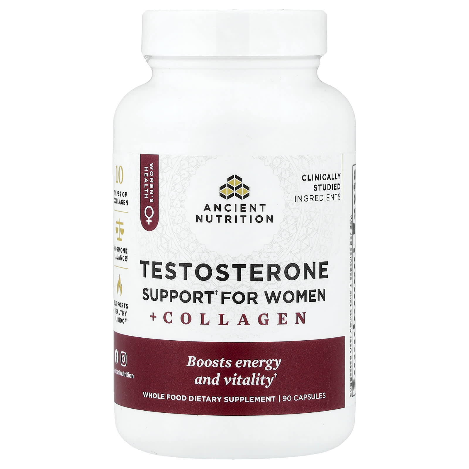 Ancient Nutrition Testosterone Support for Women + Collagen – 90 gélules — Tunisie
