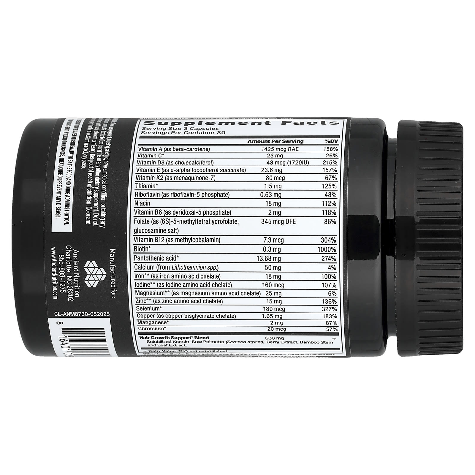 Ancient Nutrition Hair Growth Multivitamin – 90 gélules — photo 2 sur 2