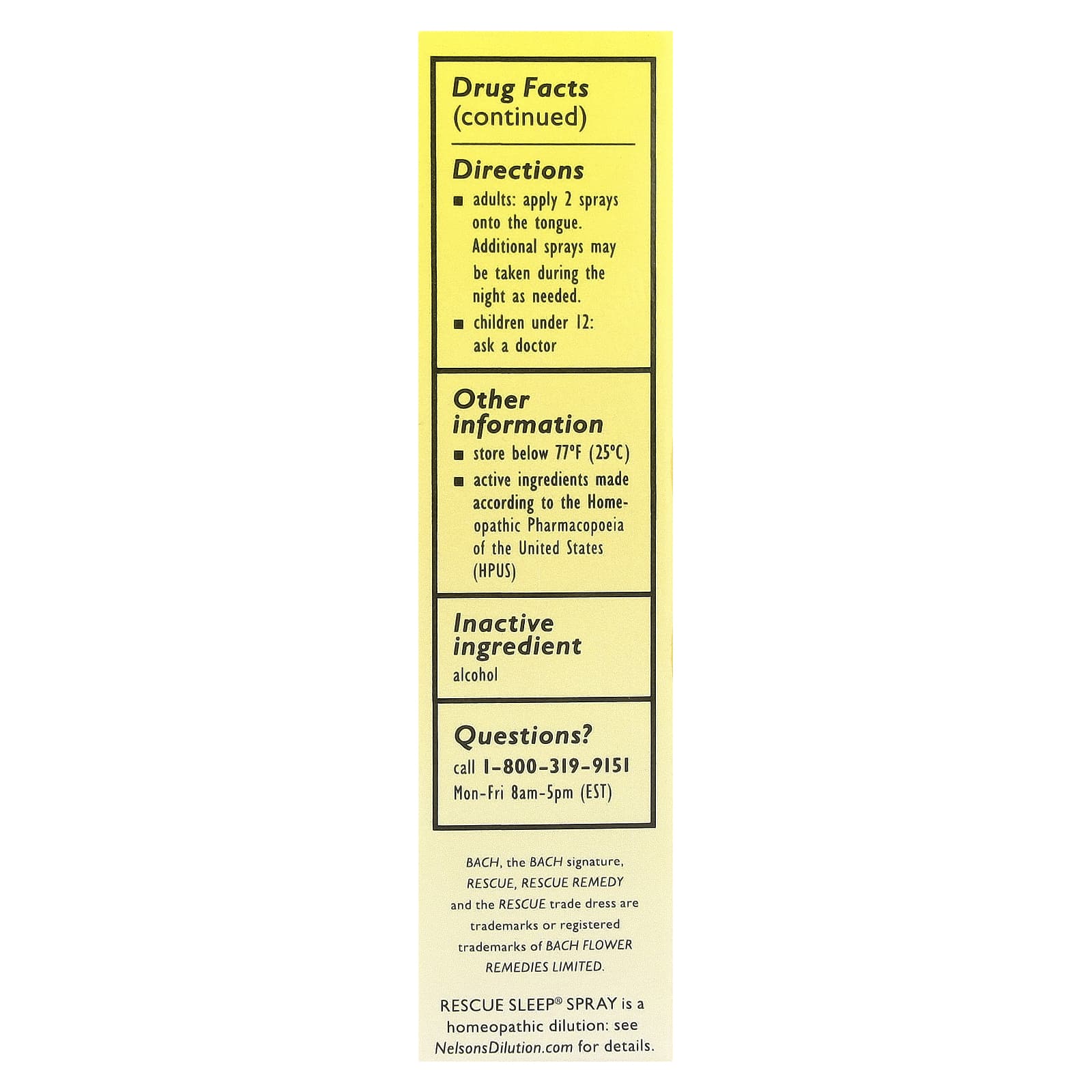 Bach Rescue Sleep Spray – 20 ml — étiquette 2