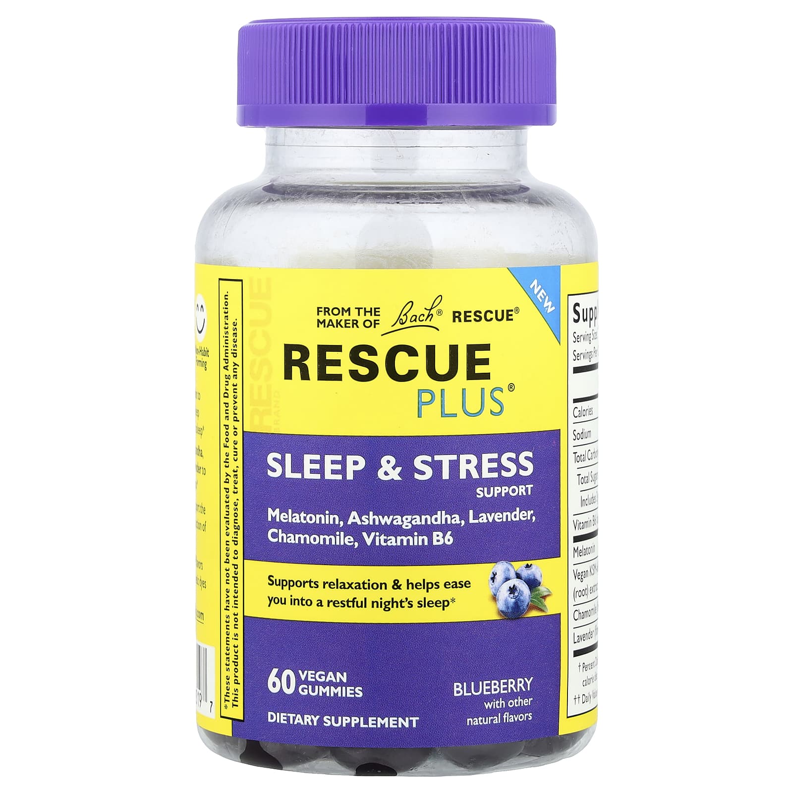 Bach Rescue Plus, Sleep & Stress Support Gummies, 60 Vegan Gummies – Blueberry — Tunisie