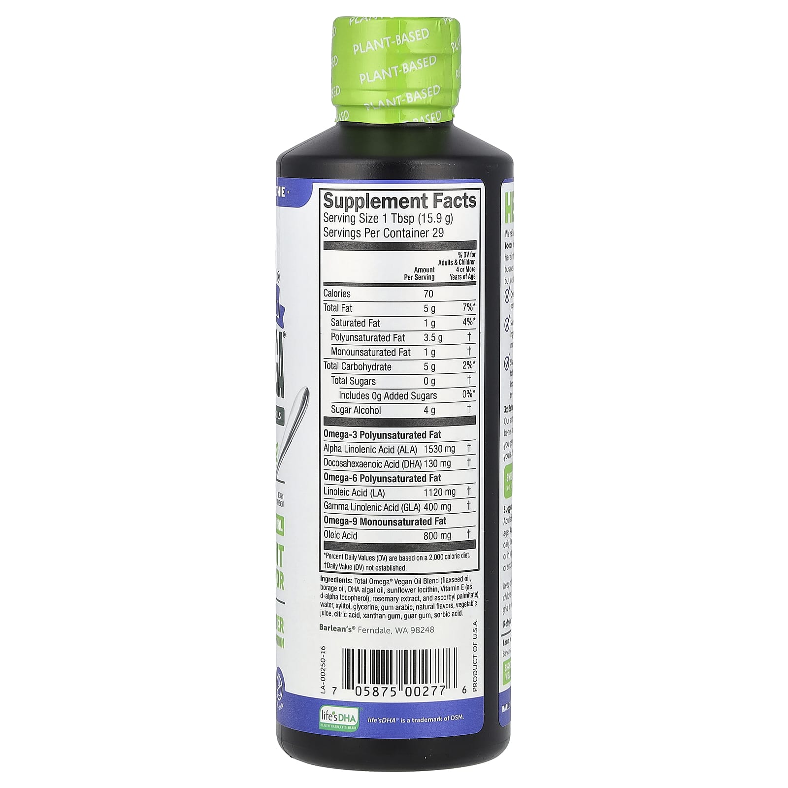 Barlean's Plant Based Total Omega 3 · 6 · 9 – Pomegranate Blueberry Smoothie – 454 g — photo 2 sur 2