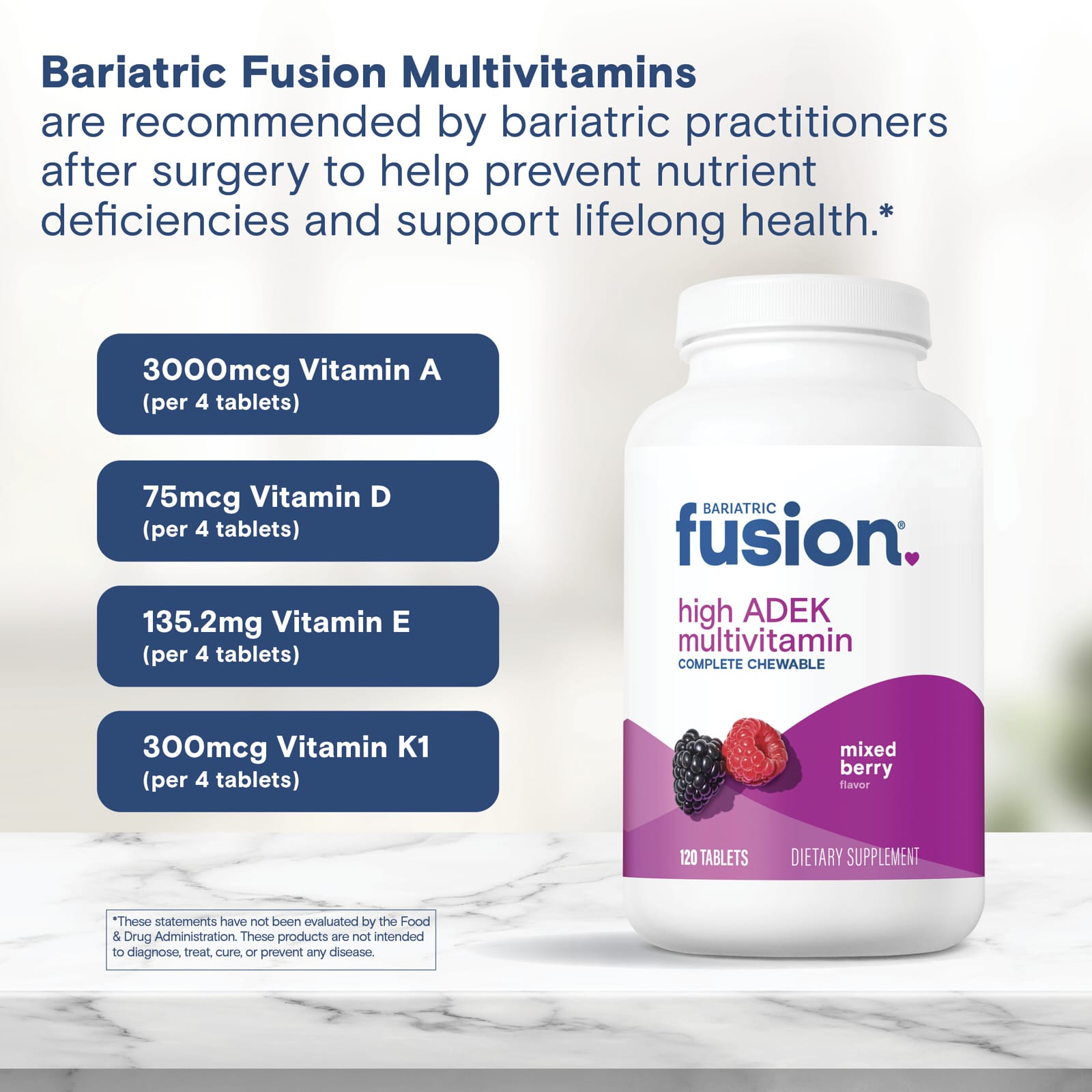 Bariatric Fusion High ADEK Multivitamin – Mixed Berry – 120 comprimés — étiquette 2