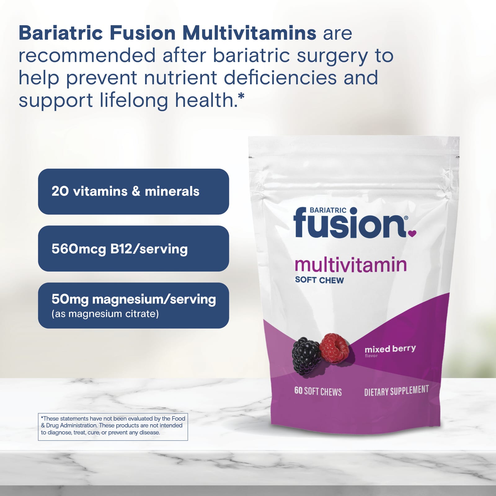 Bariatric Fusion Multivitamin Soft Chew, 60 Soft Chews – Mixed Berry — étiquette 2