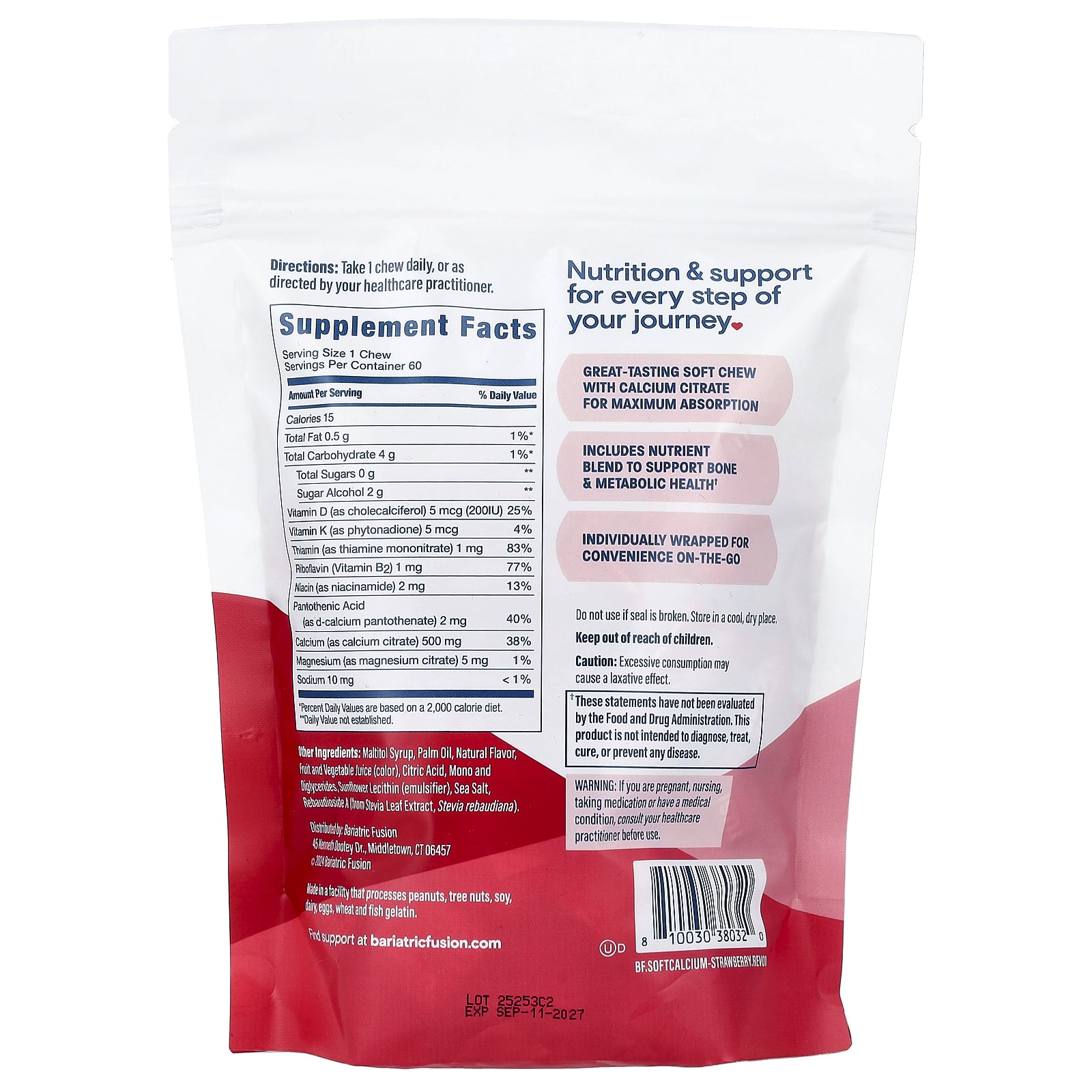 Bariatric Fusion Calcium Soft Chew, 60 Soft Chews – Strawberry Blast — photo 2 sur 2