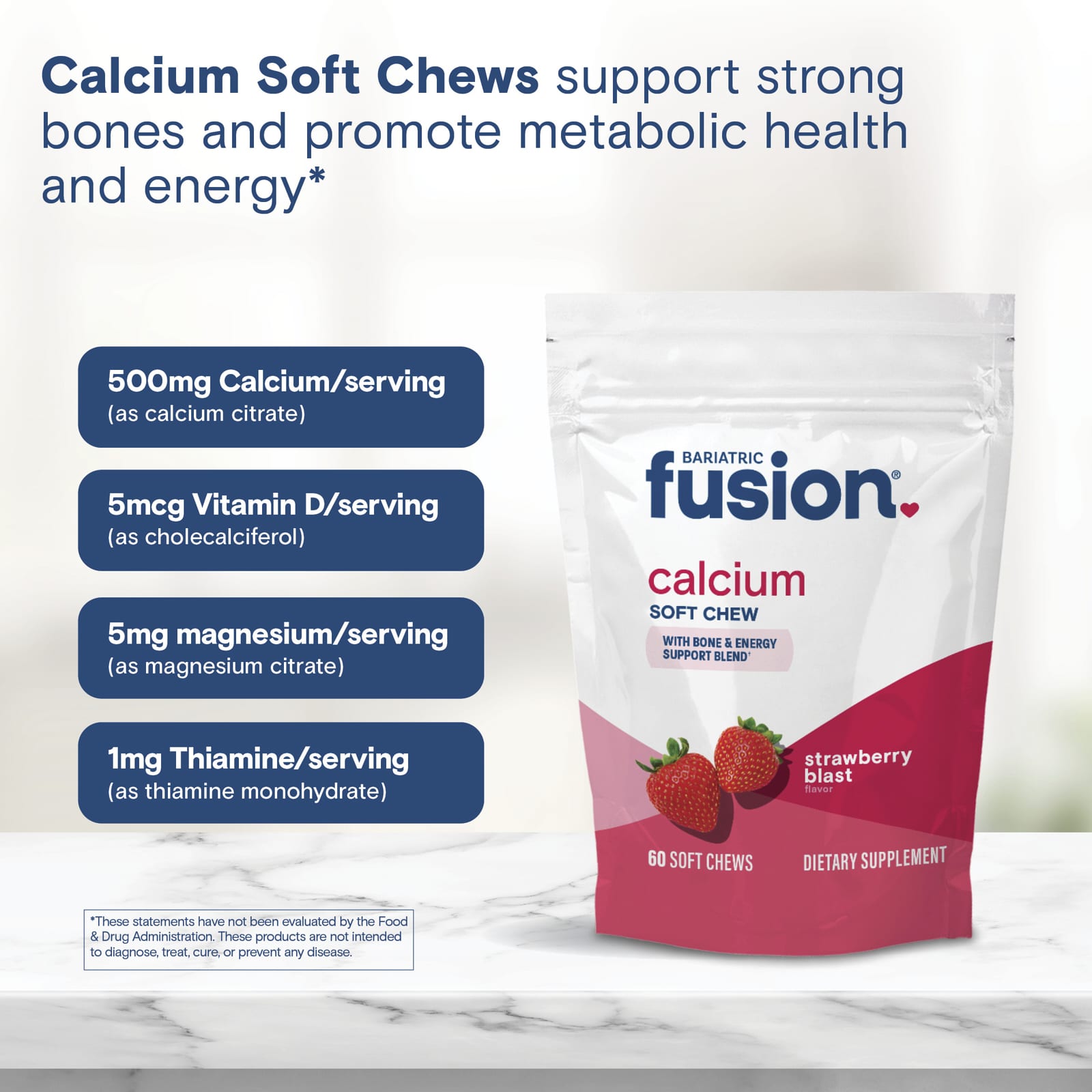 Bariatric Fusion Calcium Soft Chew, 60 Soft Chews – Strawberry Blast — étiquette 2