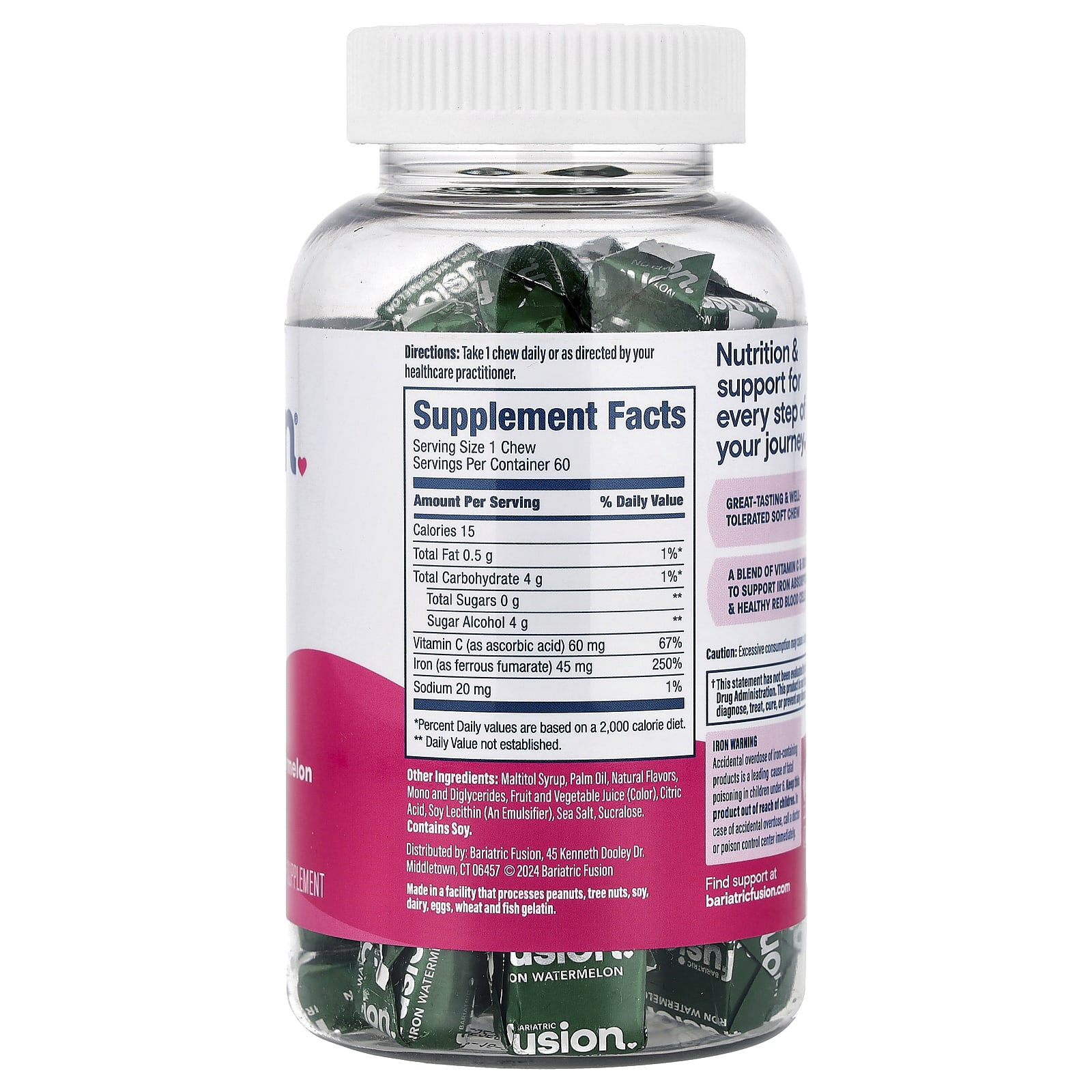 Bariatric Fusion Iron Plus Vitamin C Soft Chew, 60 Soft Chews – Watermelon — photo 2 sur 2
